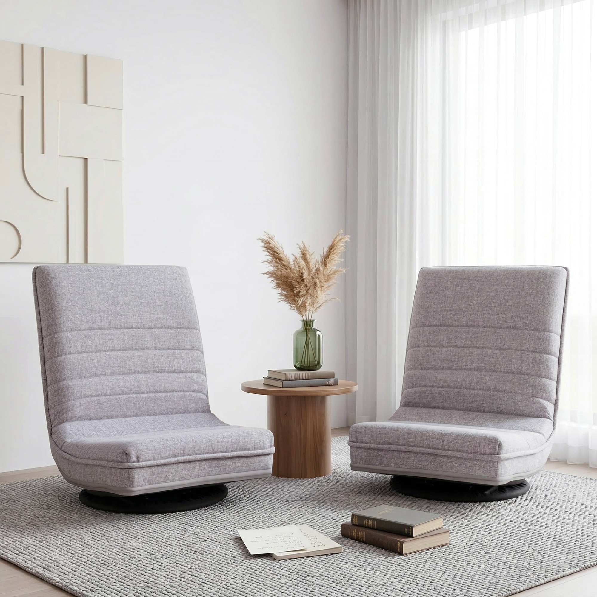 Artiss 2 Swivel Floor Chair 360 Adjustable Foldable Lounge Seat Floor Sofa Chair Grey - Image 1