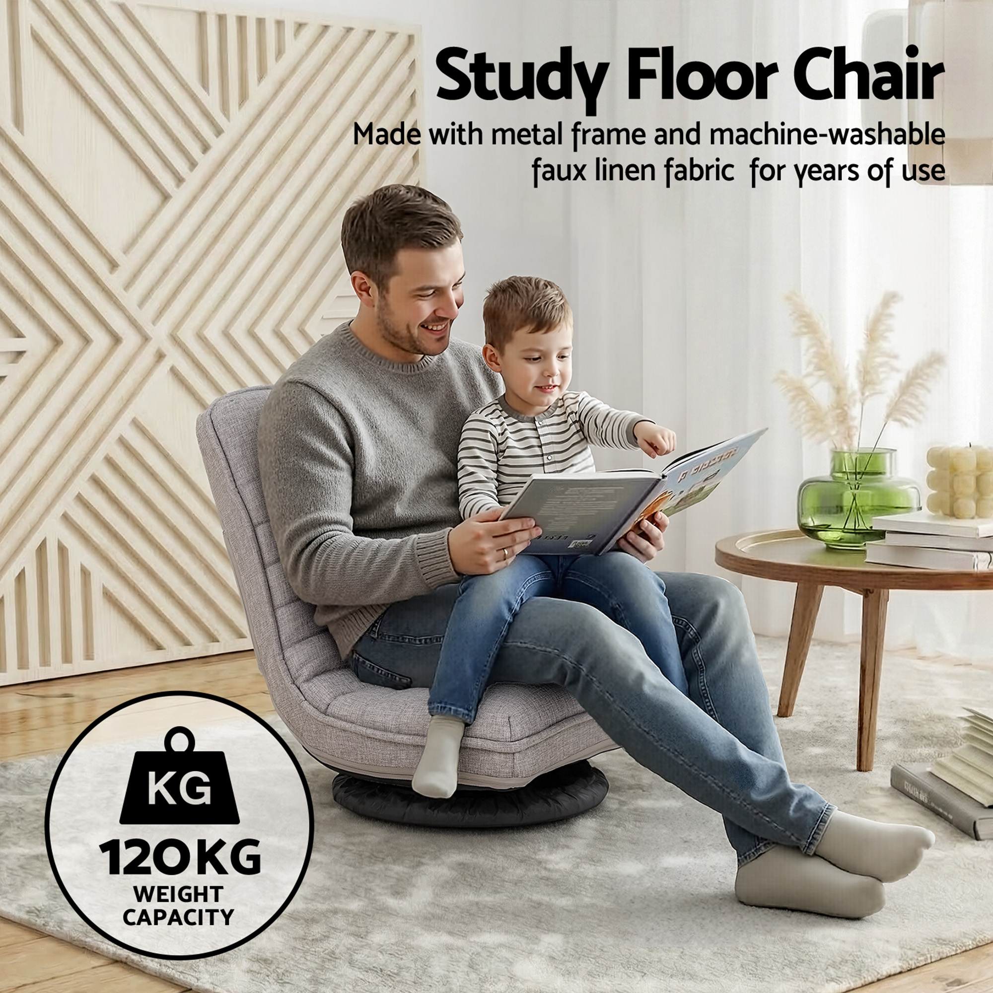 Artiss 2 Swivel Floor Chair 360 Adjustable Foldable Lounge Seat Floor Sofa Chair Grey - Image 5