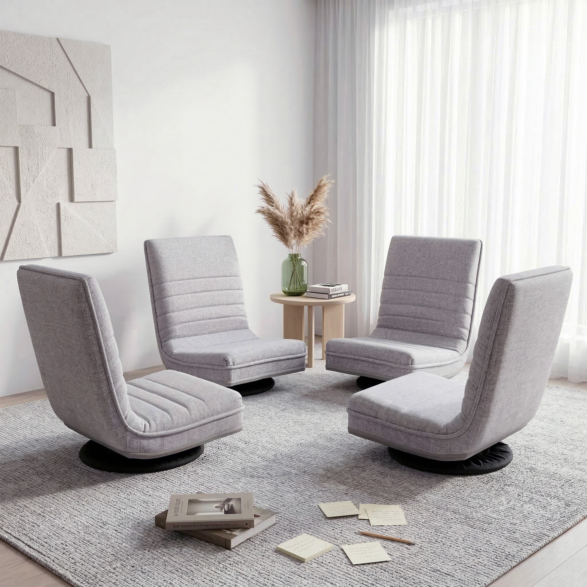 Artiss 4PCS Swivel Floor Chair 360 Adjustable Foldable Lounge Seat Floor Sofa Chair Grey - Image 1