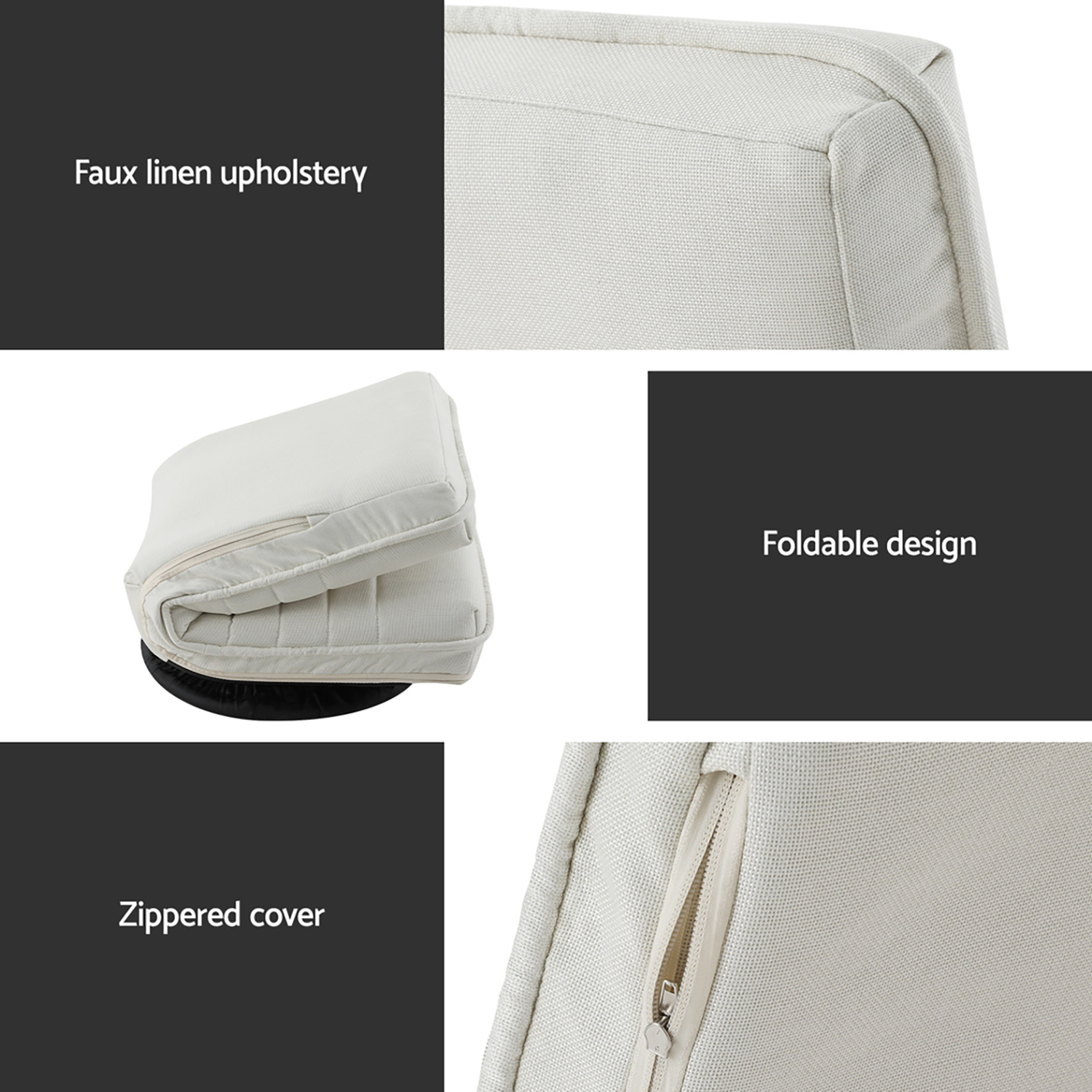 Artiss 2XFloor Chair Lounge Sofa Swivel Foldable Linen White - Image 4