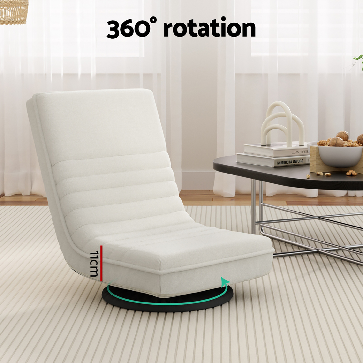 Artiss 2XFloor Chair Lounge Sofa Swivel Foldable Linen White - Image 6
