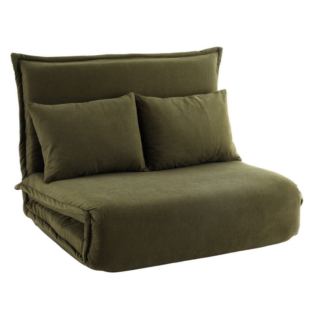 Artiss Floor Lounge Sofa Bed Foldable 2 Seater Green - Image 1