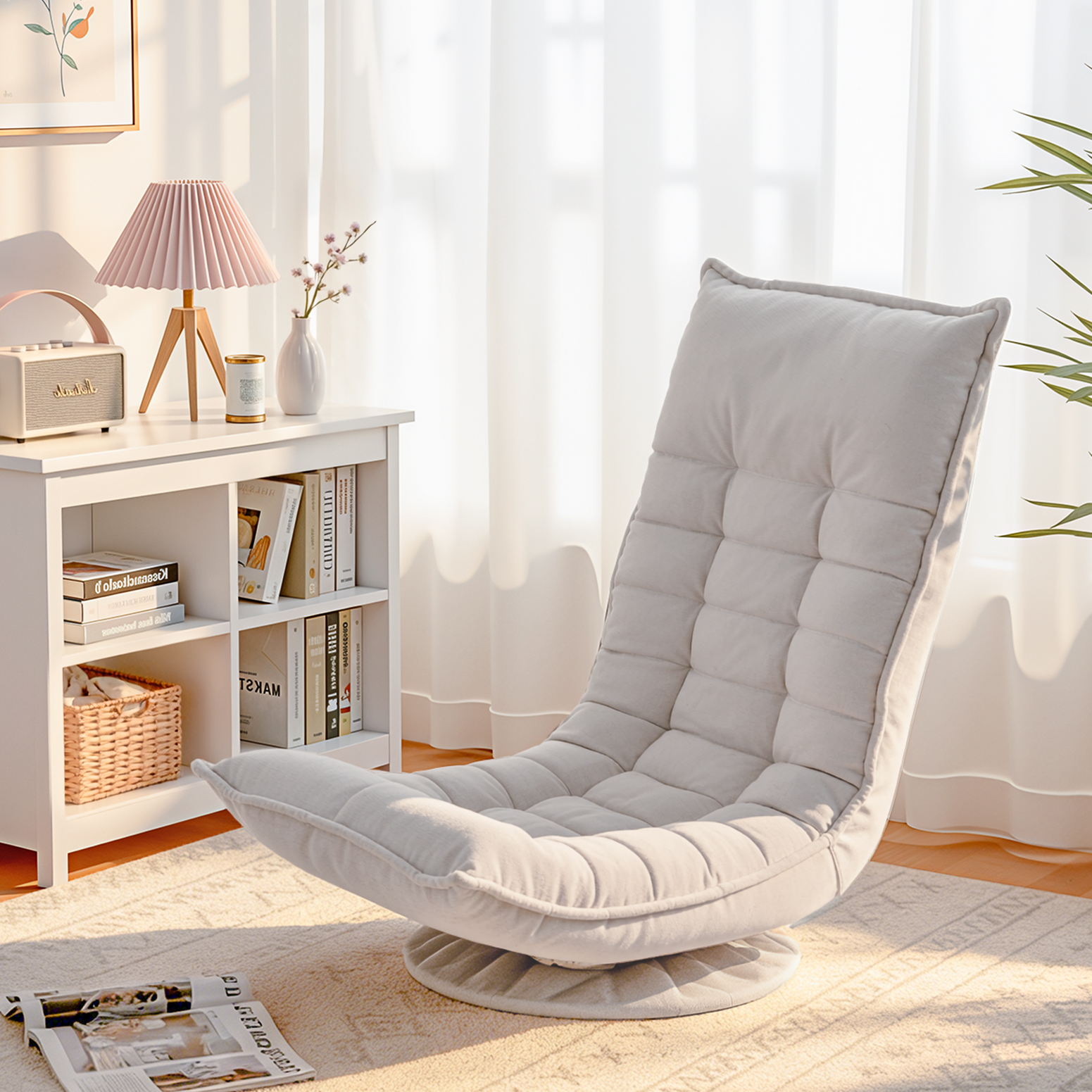 Artiss Swivel Floor Chair 5 Adjustable Foldable Lounge Seat Floor Sofa Chair Grey - Image 1