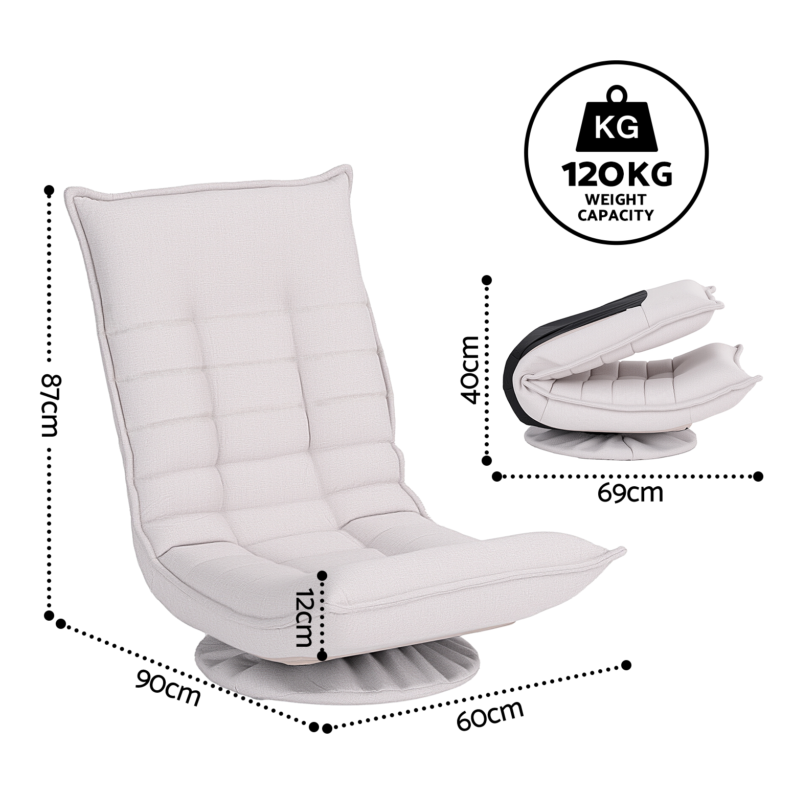 Artiss Swivel Floor Chair 5 Adjustable Foldable Lounge Seat Floor Sofa Chair Grey - Image 2