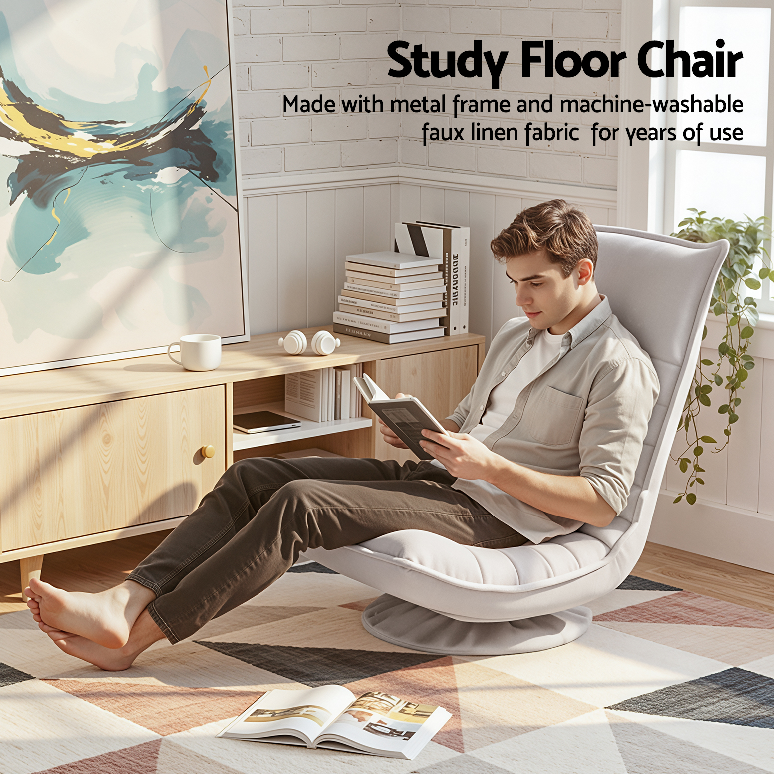 Artiss Swivel Floor Chair 5 Adjustable Foldable Lounge Seat Floor Sofa Chair Grey - Image 4