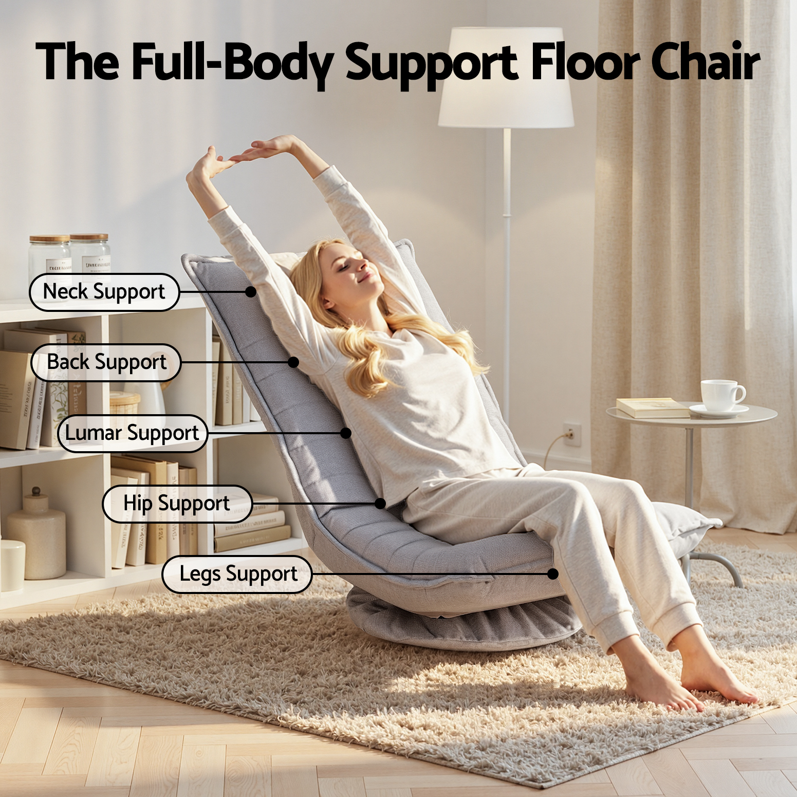 Artiss Swivel Floor Chair 5 Adjustable Foldable Lounge Seat Floor Sofa Chair Grey - Image 7