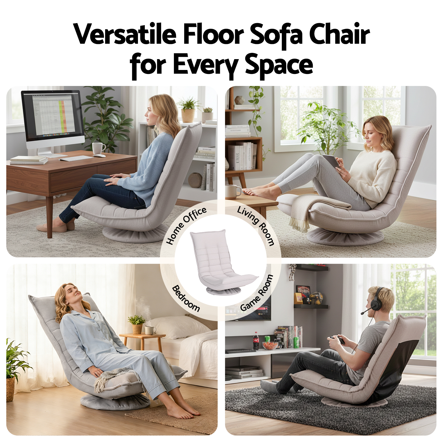 Artiss Swivel Floor Chair 5 Adjustable Foldable Lounge Seat Floor Sofa Chair Grey - Image 8