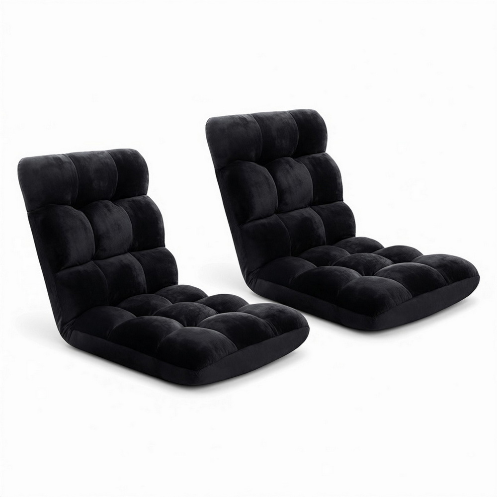 Artiss 2X Lounge Sofa Bed Flannel Fabric Black - Image 1