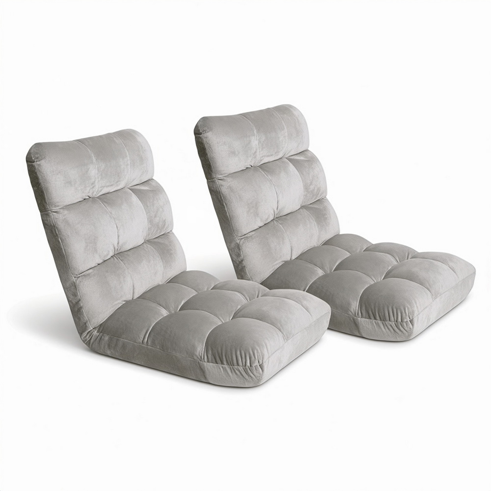 Artiss 2X Lounge Sofa Bed Flannel Fabric Grey - Image 1