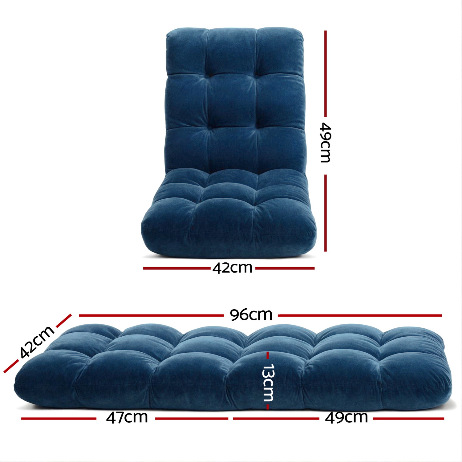 Artiss 2PCS Floor Lounge Sofa Bed Flannel Fabric Navy - Image 2
