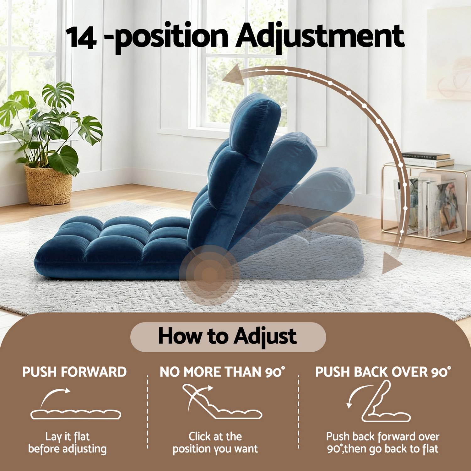 Artiss 2PCS Floor Lounge Sofa Bed Flannel Fabric Navy - Image 4