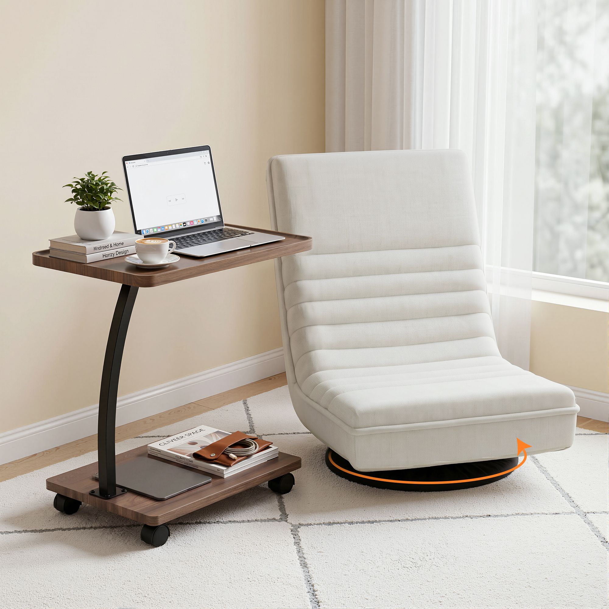 Artiss Floor Lounge 360° Swivel Foldable Sofa Chair and Side Table with Castors Set - Image 1