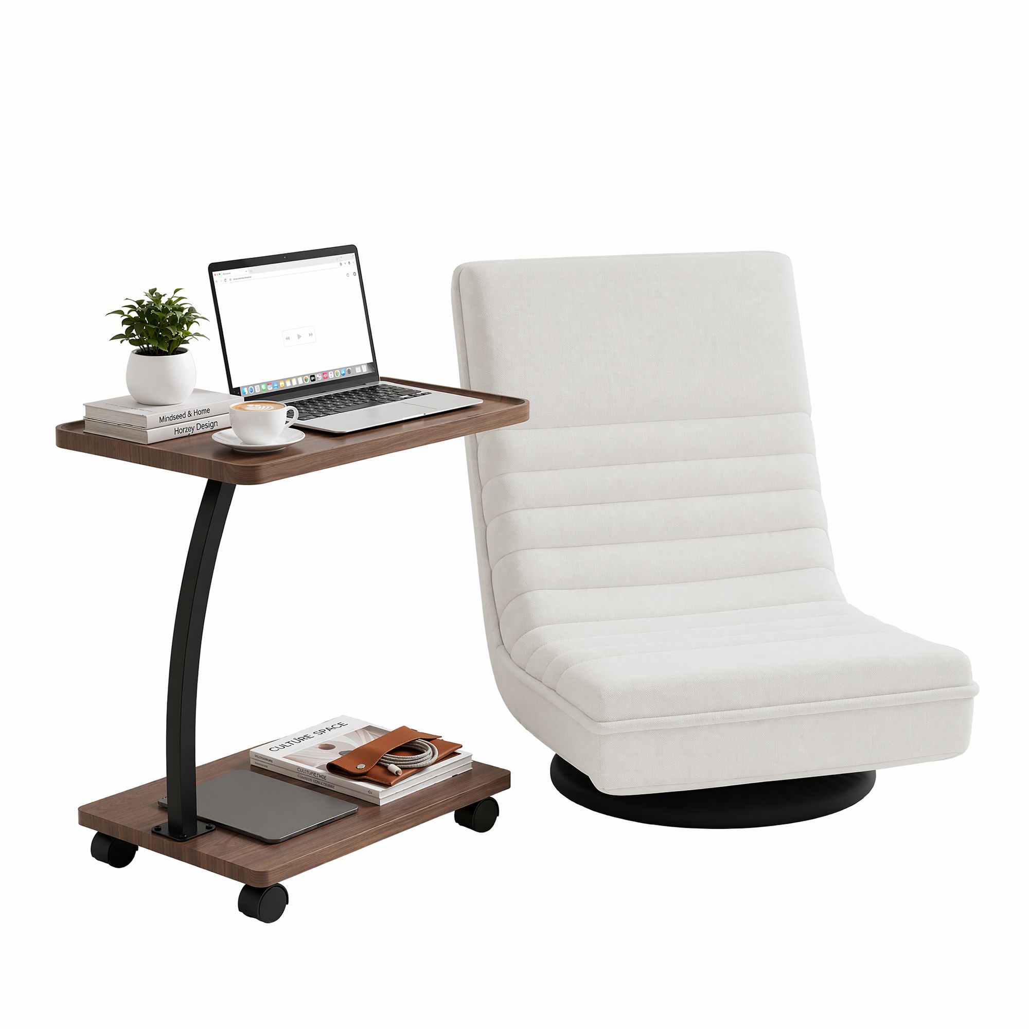 Artiss Floor Lounge 360° Swivel Foldable Sofa Chair and Side Table with Castors Set - Image 2