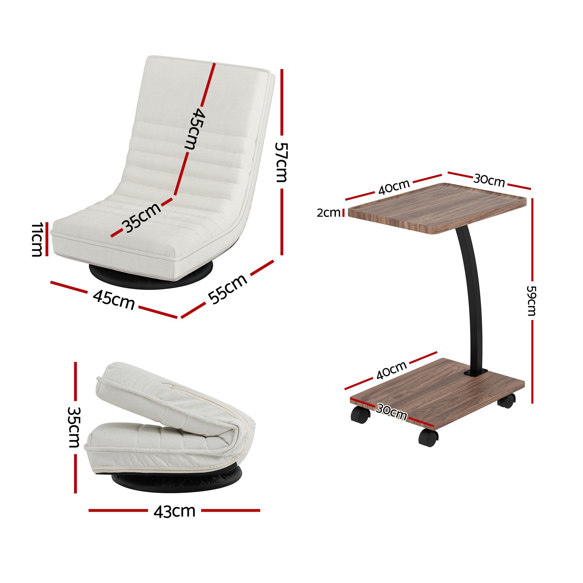 Artiss Floor Lounge 360° Swivel Foldable Sofa Chair and Side Table with Castors Set - Image 3
