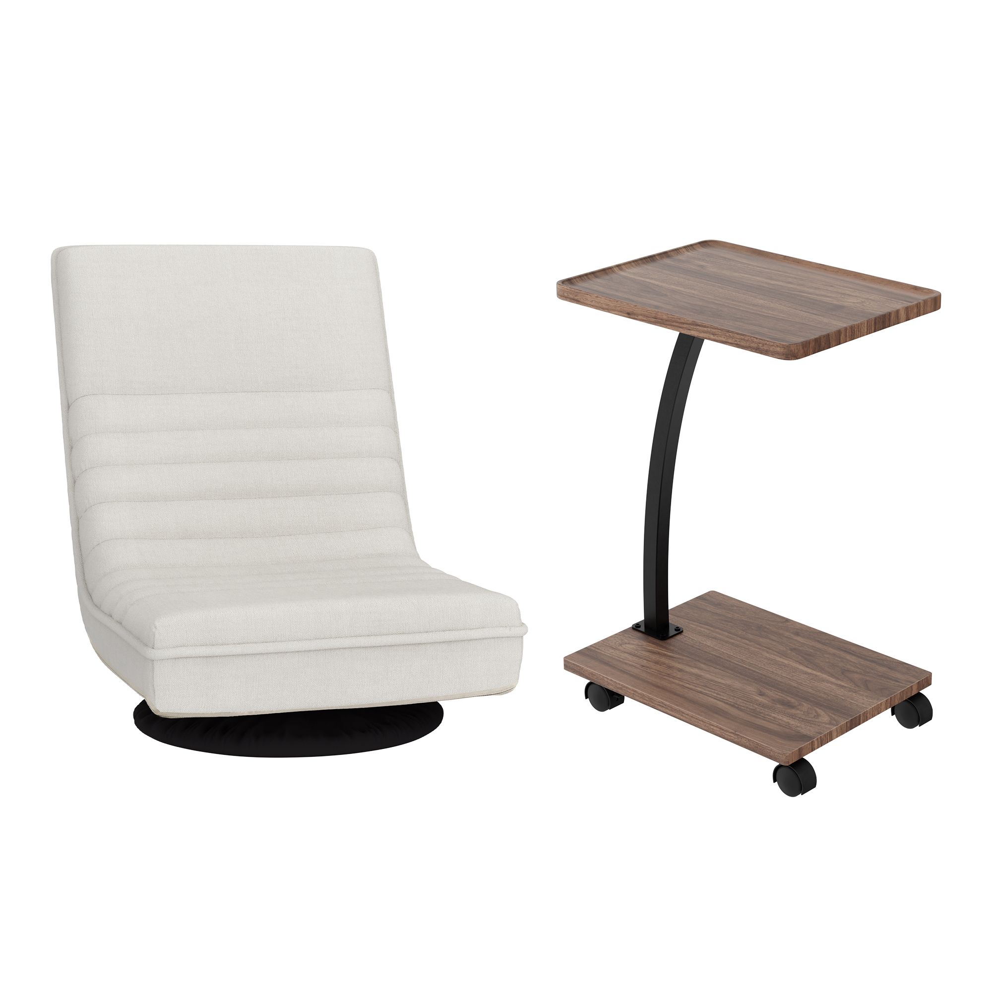 Artiss Floor Lounge 360° Swivel Foldable Sofa Chair and Side Table with Castors Set - Image 4