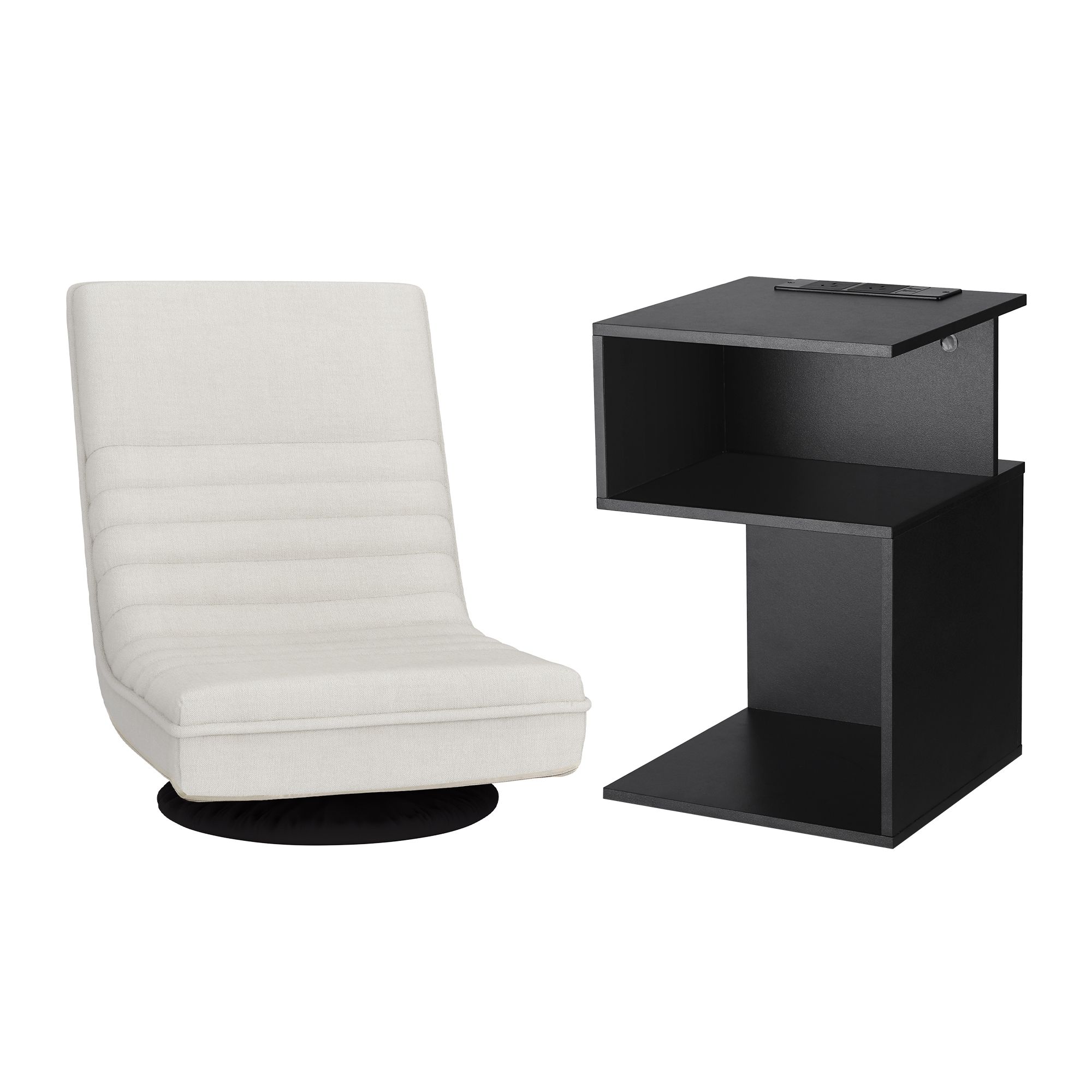 Artiss Swivel Floor Chair and Bedside Table with Charging Station Set - Image 4