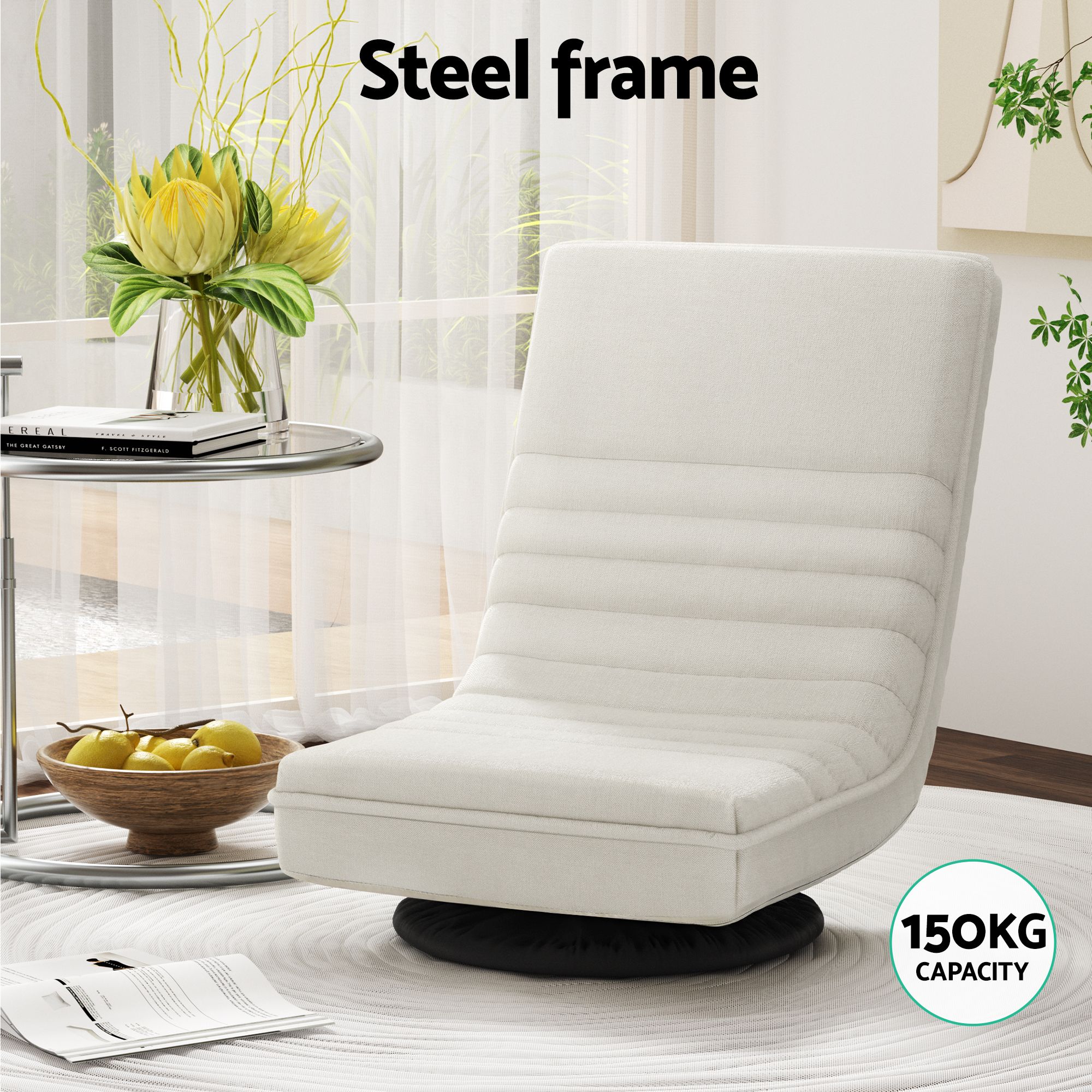 Artiss Swivel Floor Chair and Bedside Table with Charging Station Set - Image 5