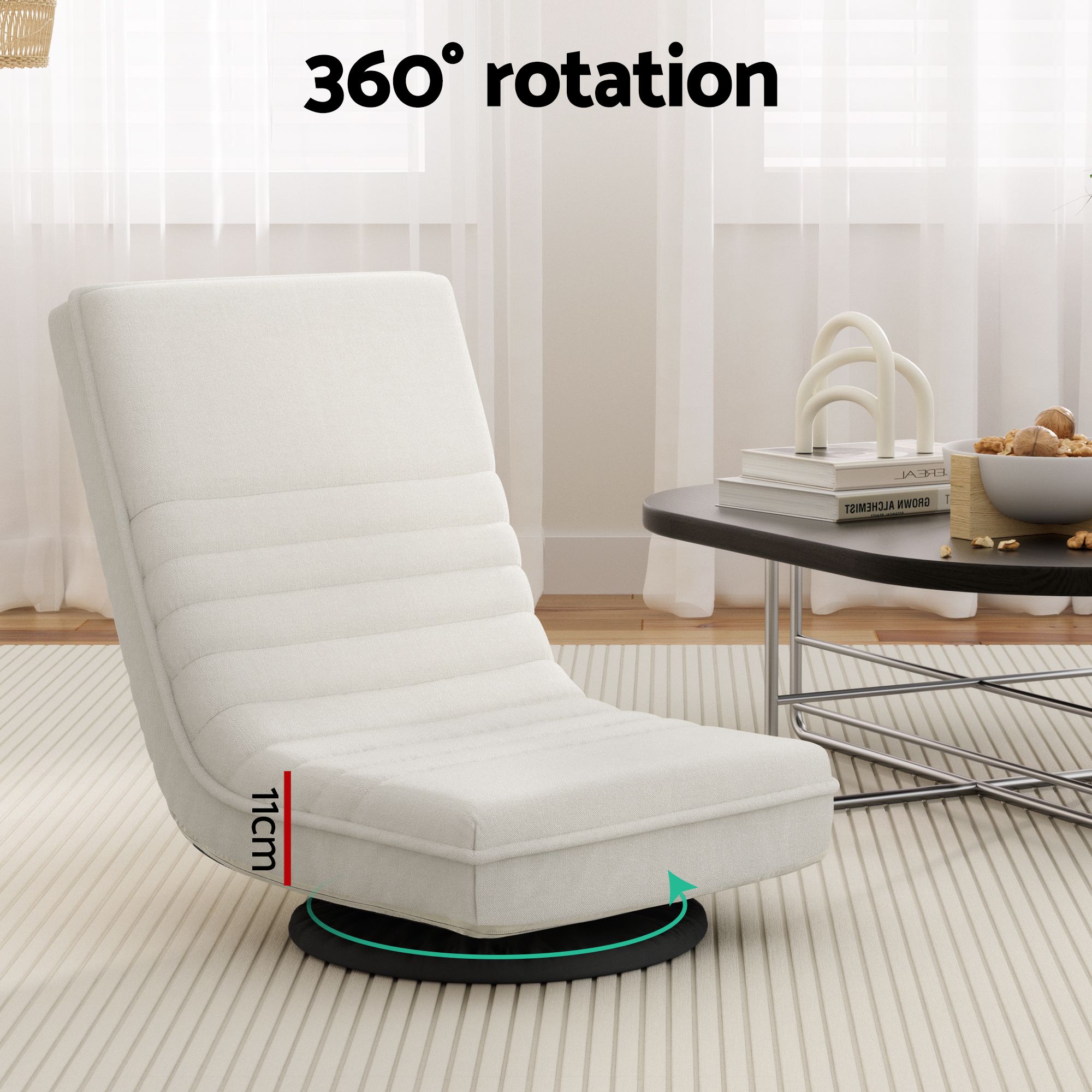 Artiss Swivel Floor Chair and Bedside Table with Charging Station Set - Image 6