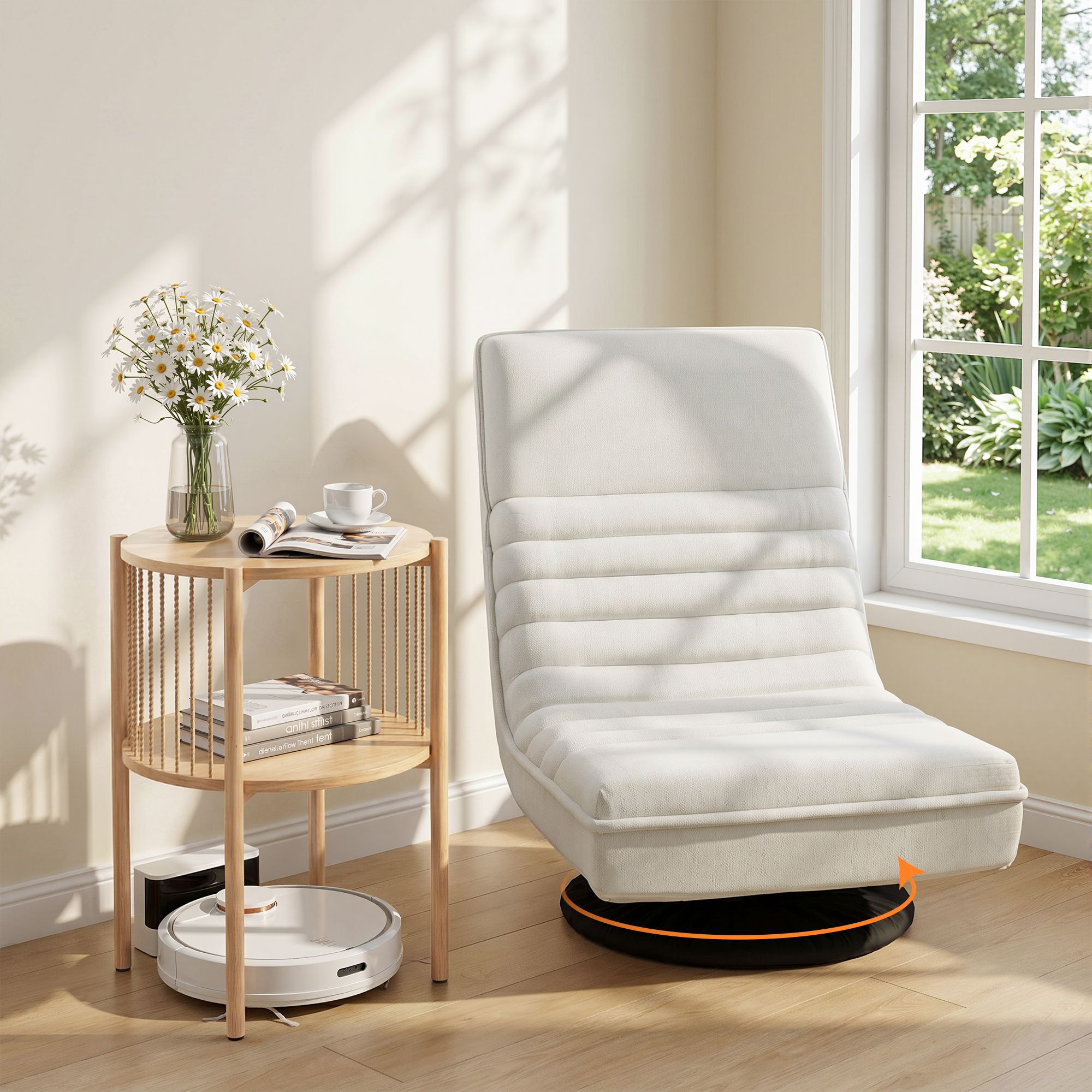 Artiss Floor Lounge Folding Swivel Sofa Chair and 2 Tier Round End Side Table Set - Image 1