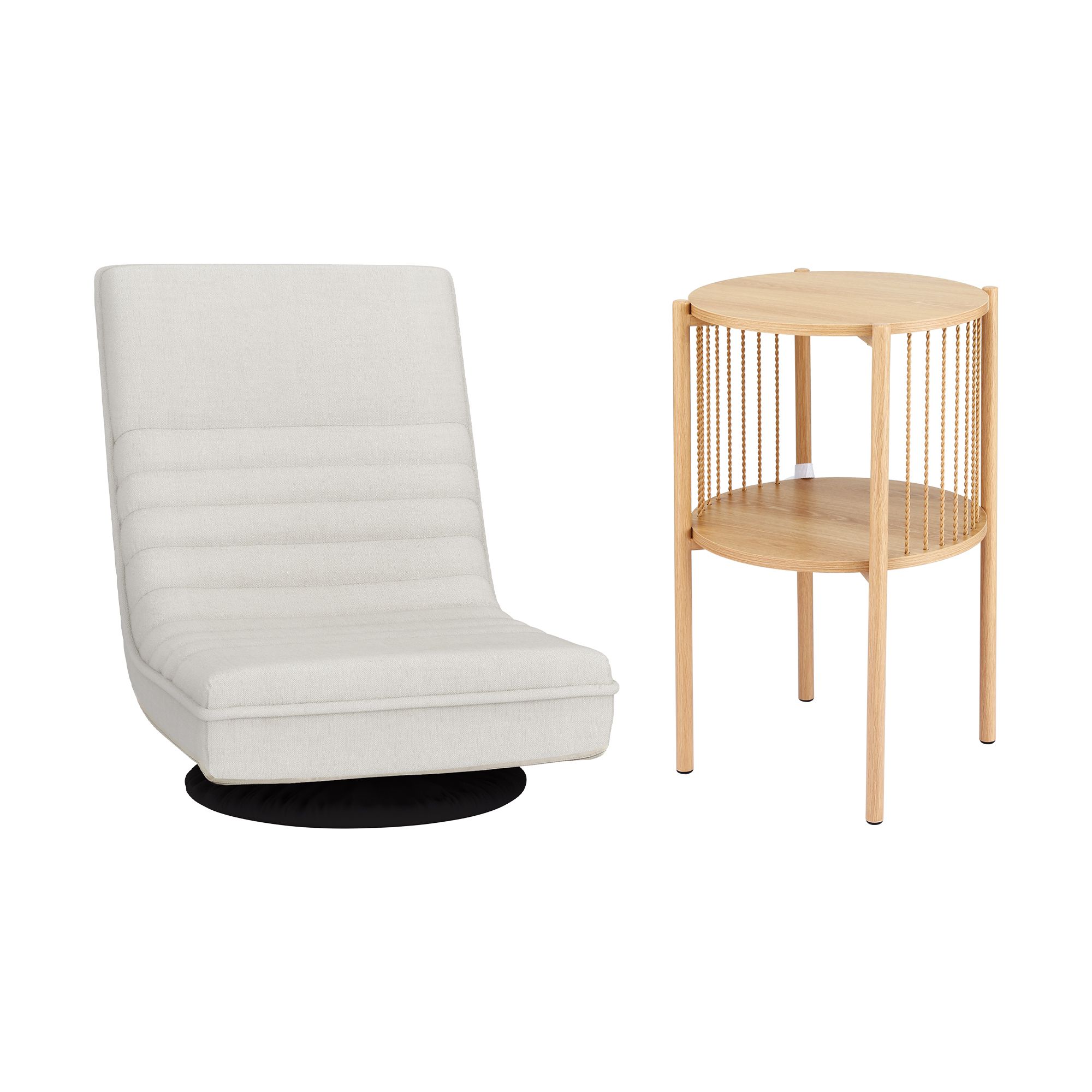 Artiss Floor Lounge Folding Swivel Sofa Chair and 2 Tier Round End Side Table Set - Image 4