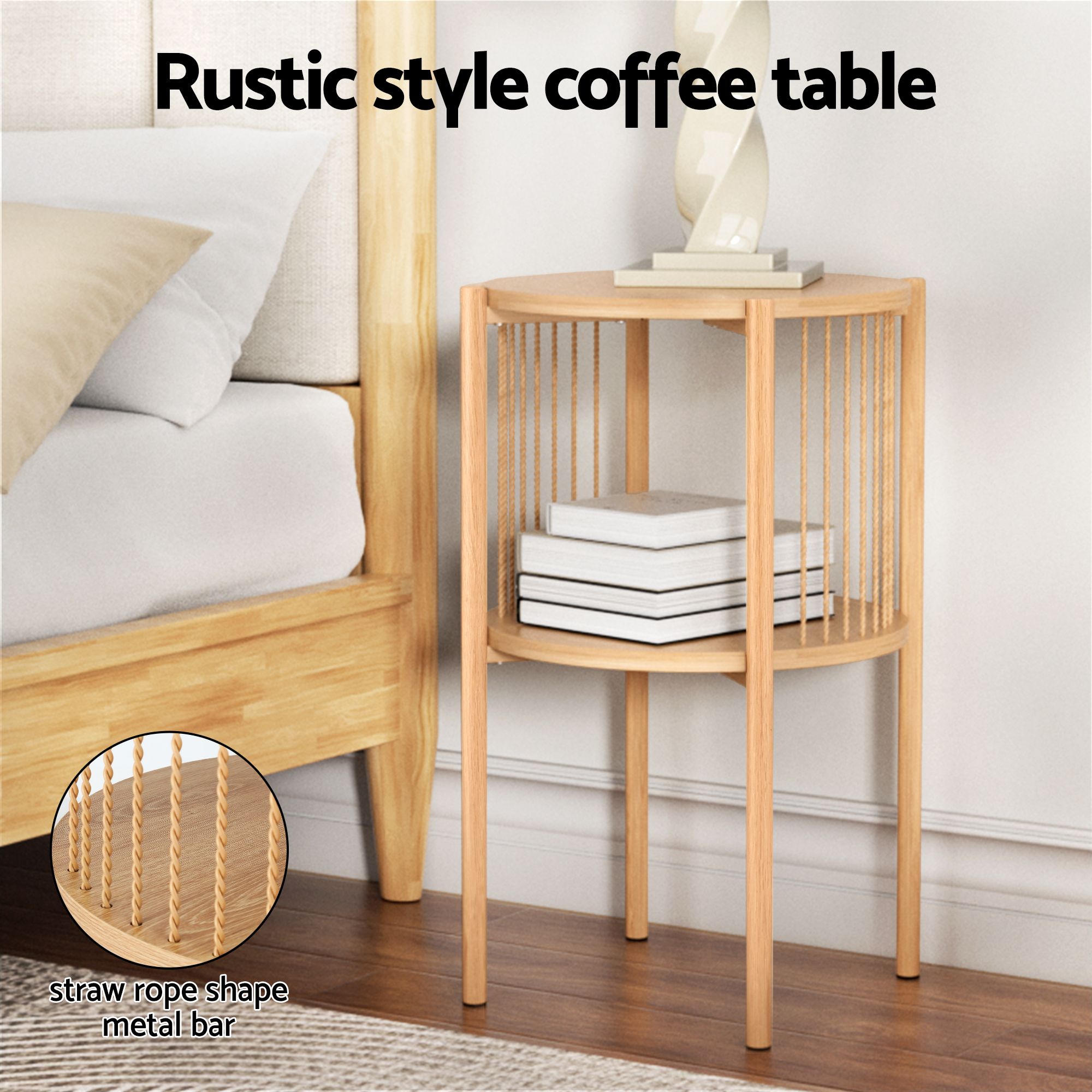 Artiss Floor Lounge Folding Swivel Sofa Chair and 2 Tier Round End Side Table Set - Image 8