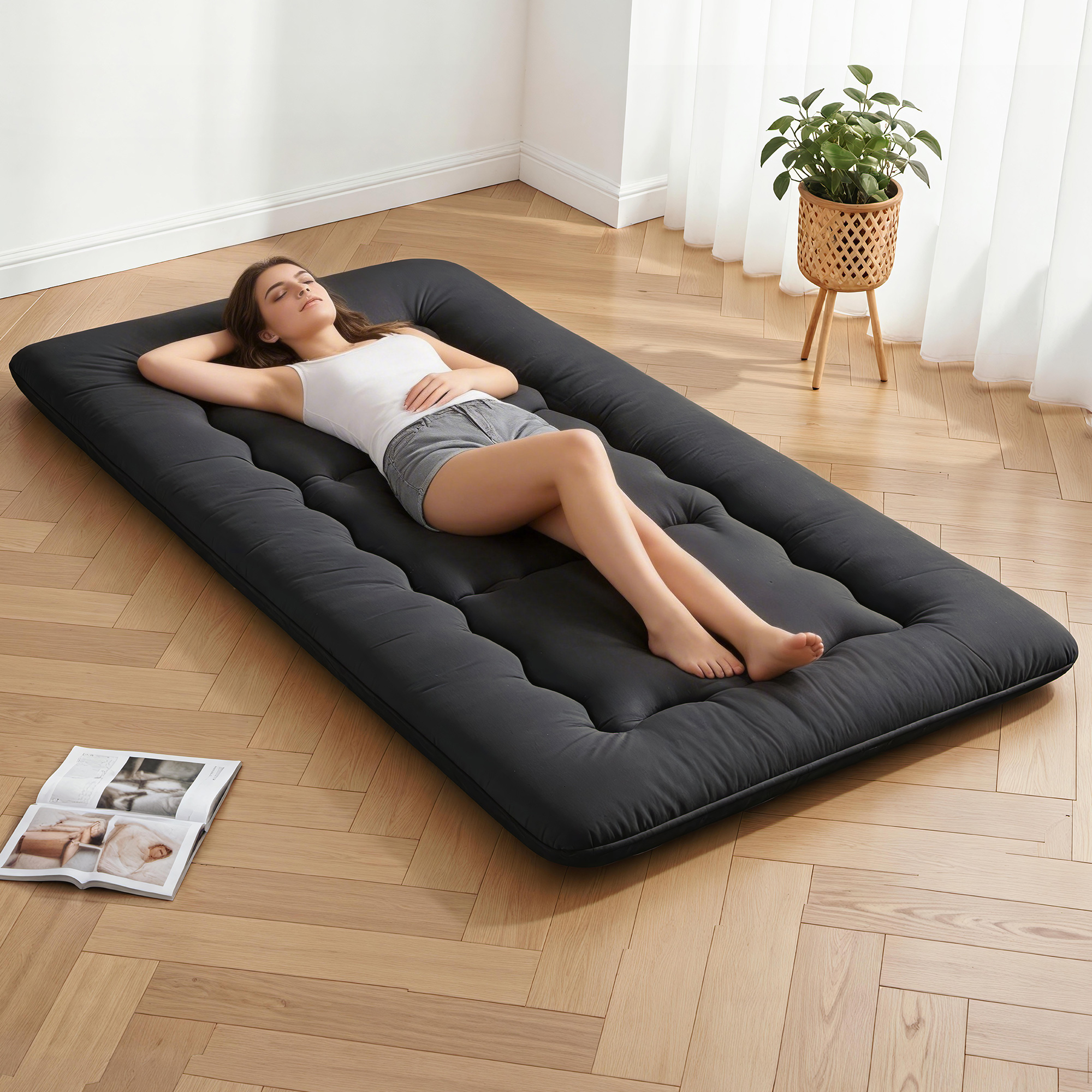 Giselle Bedding 10cm Japanese Floor Mattress Foldable Futon Mattress Washable Cover Straps - Image 1