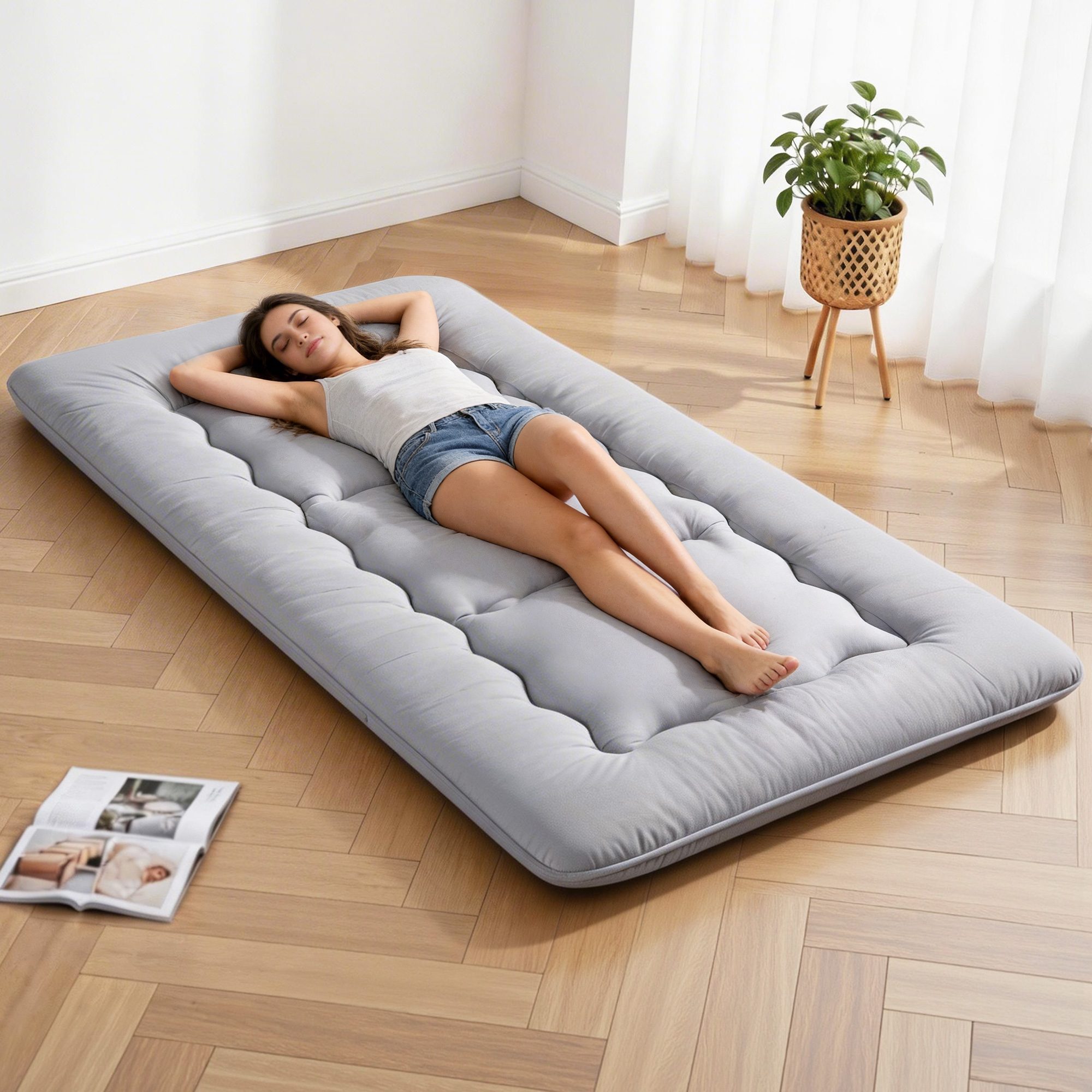 Giselle Bedding 10cm Japanese Floor Mattress Foldable Futon Mattress Washable Cover Straps - Image 1