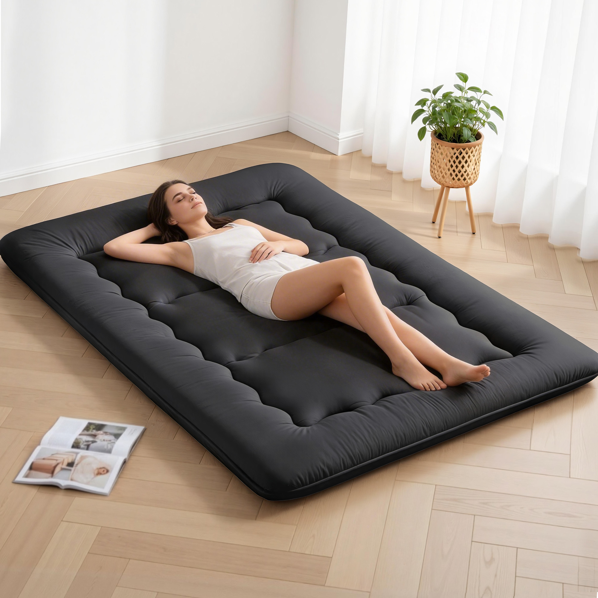 Giselle Bedding 10cm Japanese Floor Mattress Foldable Futon Mattress Washable Cover Straps - Image 1