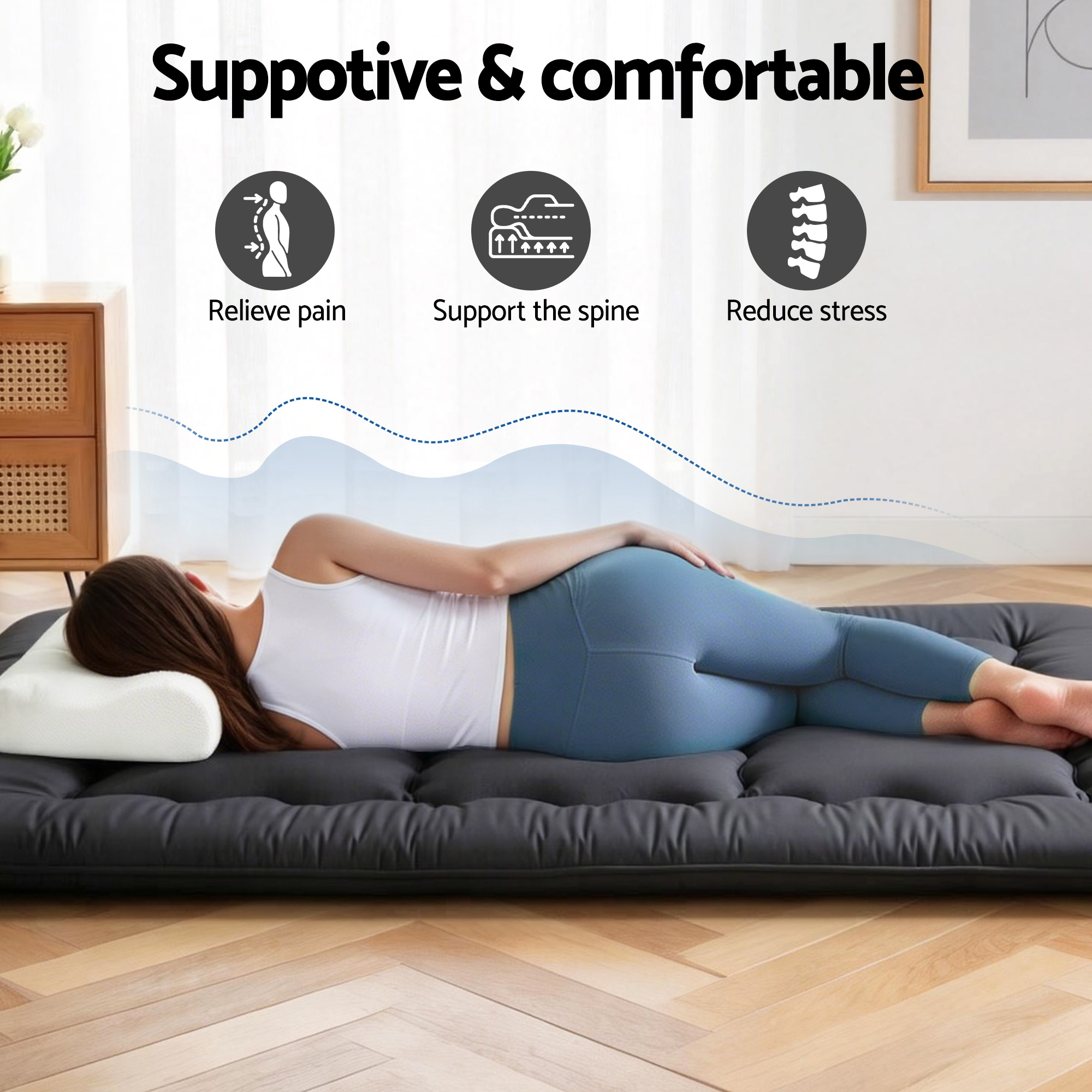 Giselle Bedding 10cm Japanese Floor Mattress Foldable Futon Mattress Washable Cover Straps - Image 5