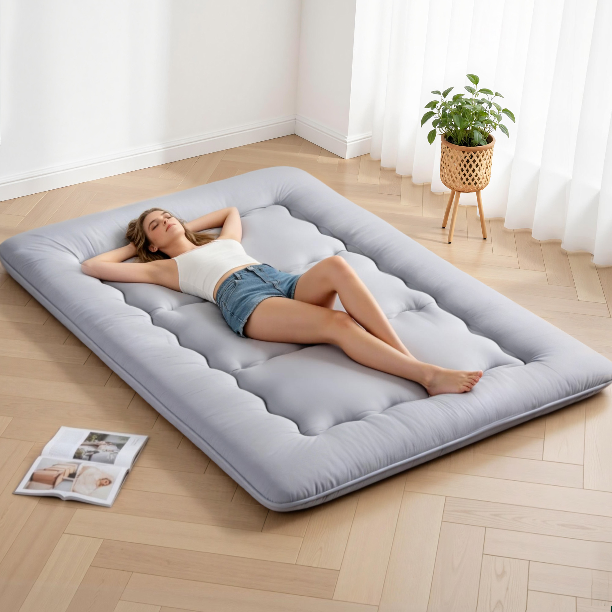 Giselle Bedding 10cm Japanese Floor Mattress Foldable Futon Mattress Washable Cover Straps - Image 1