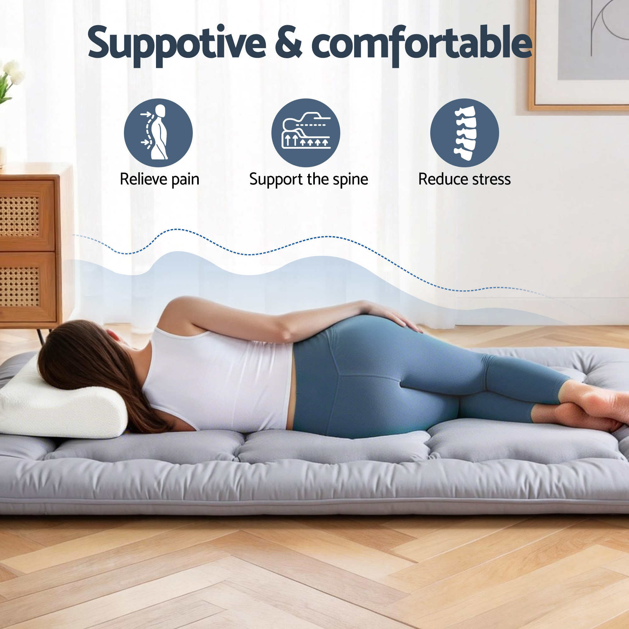 Giselle Bedding 10cm Japanese Floor Mattress Foldable Futon Mattress Washable Cover Straps - Image 5