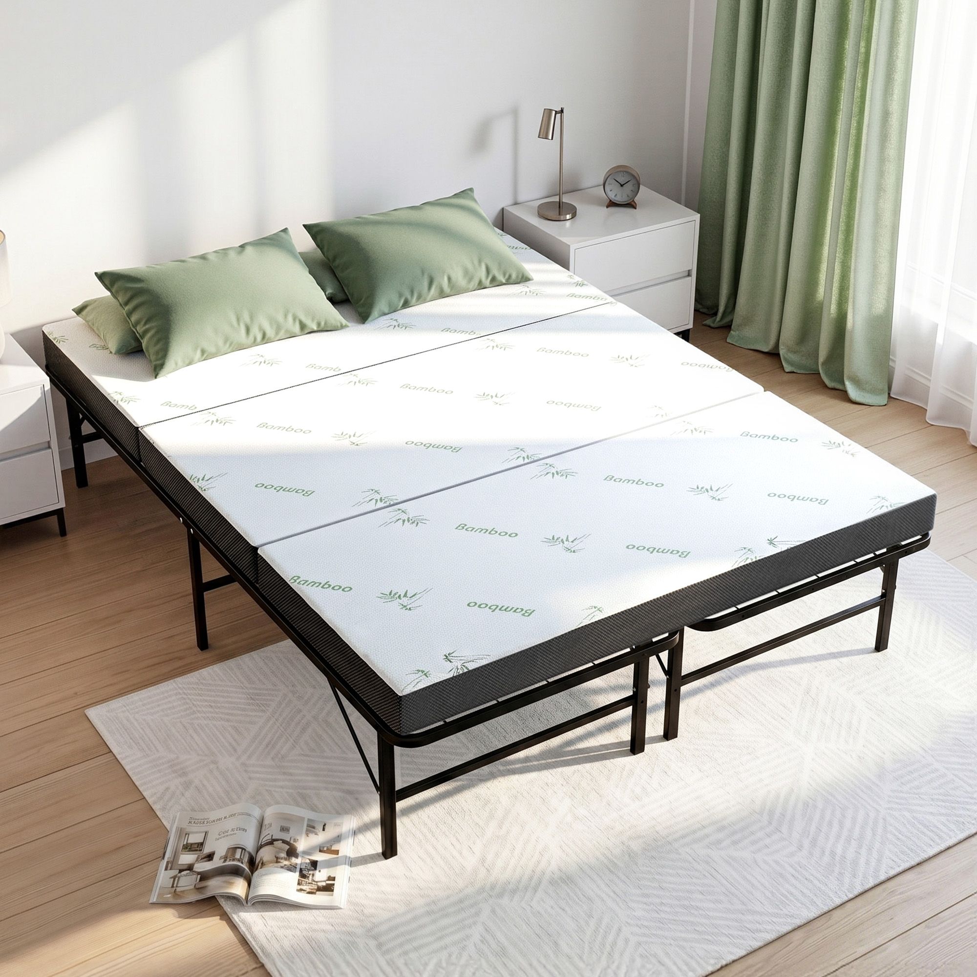 Giselle Folding Bed with Mattress Double Portable Foldable Guest Bed Bamboo Cover - Image 1