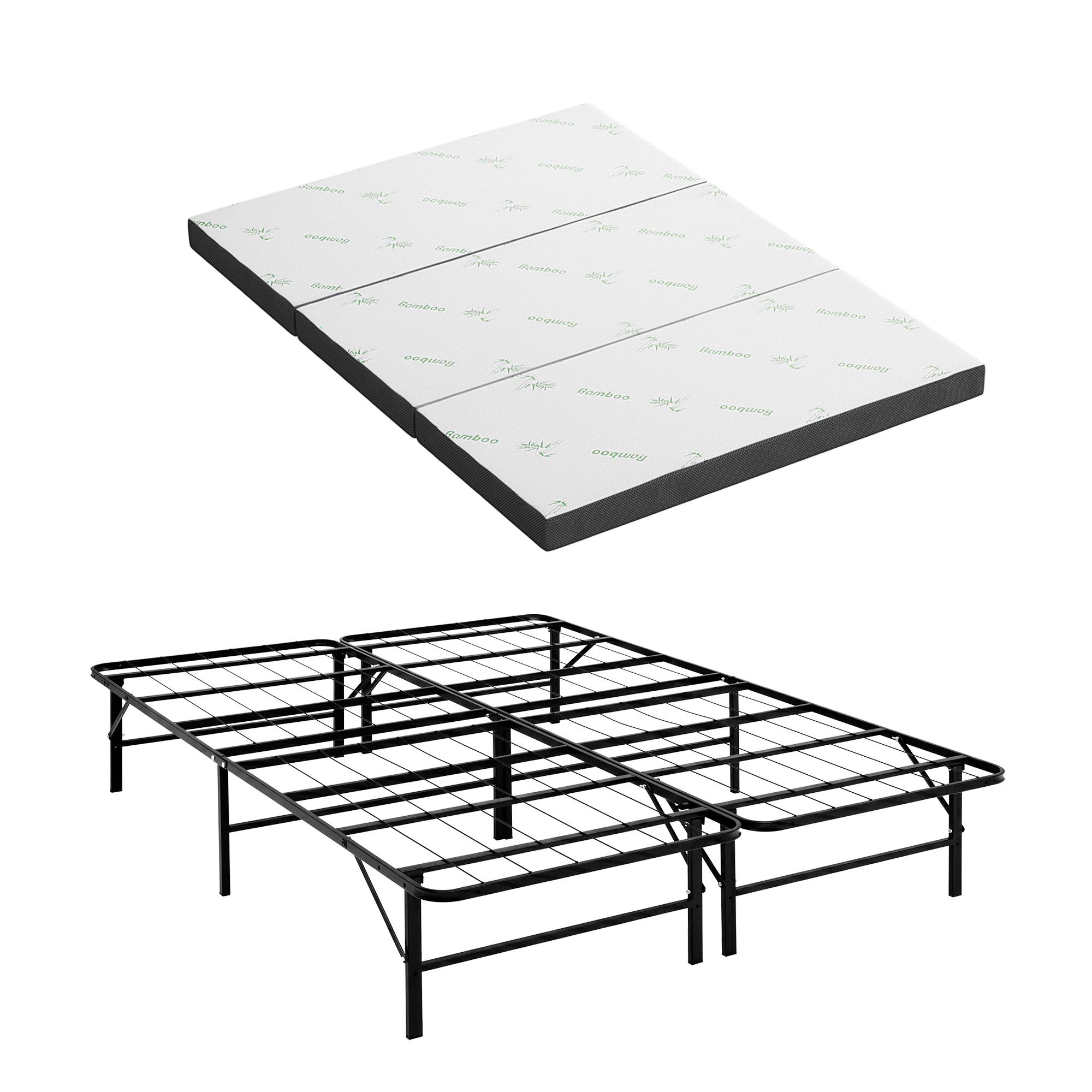 Giselle Folding Bed with Mattress Double Portable Foldable Guest Bed Bamboo Cover - Image 2