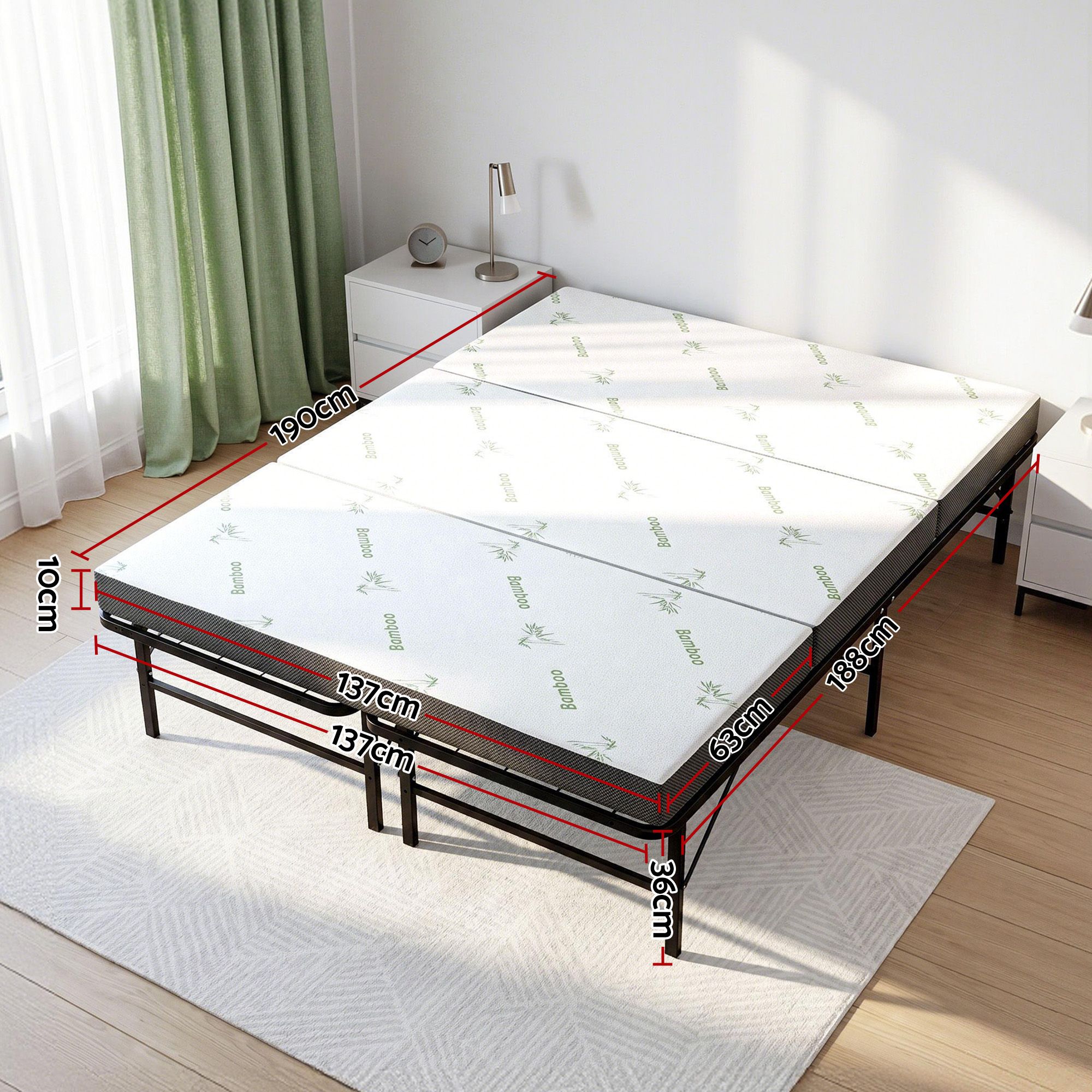 Giselle Folding Bed with Mattress Double Portable Foldable Guest Bed Bamboo Cover - Image 4