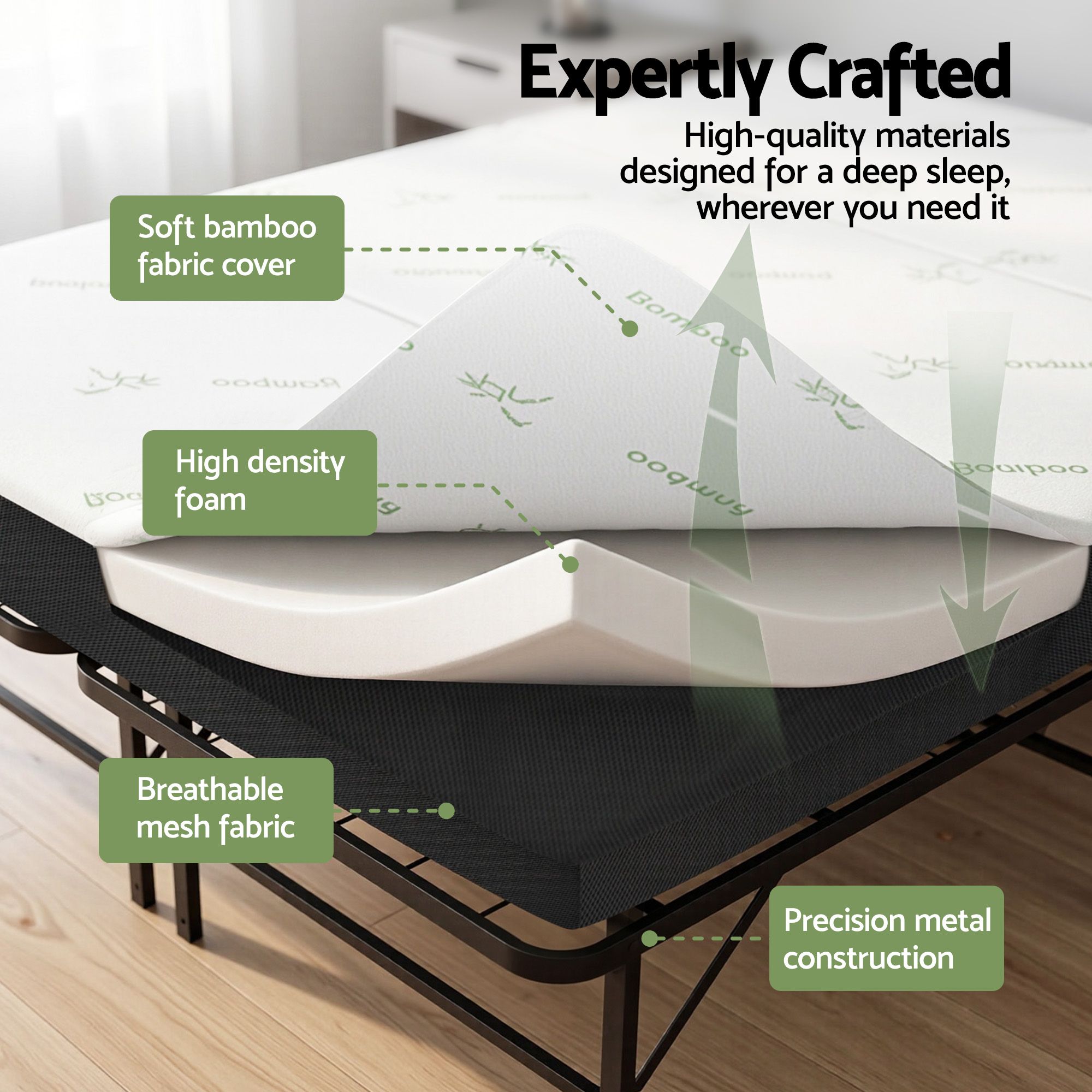 Giselle Folding Bed with Mattress Double Portable Foldable Guest Bed Bamboo Cover - Image 6