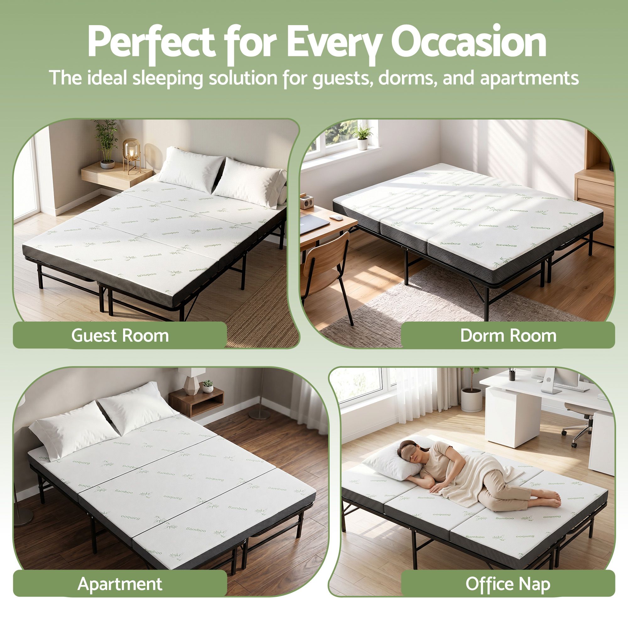 Giselle Folding Bed with Mattress Double Portable Foldable Guest Bed Bamboo Cover - Image 8