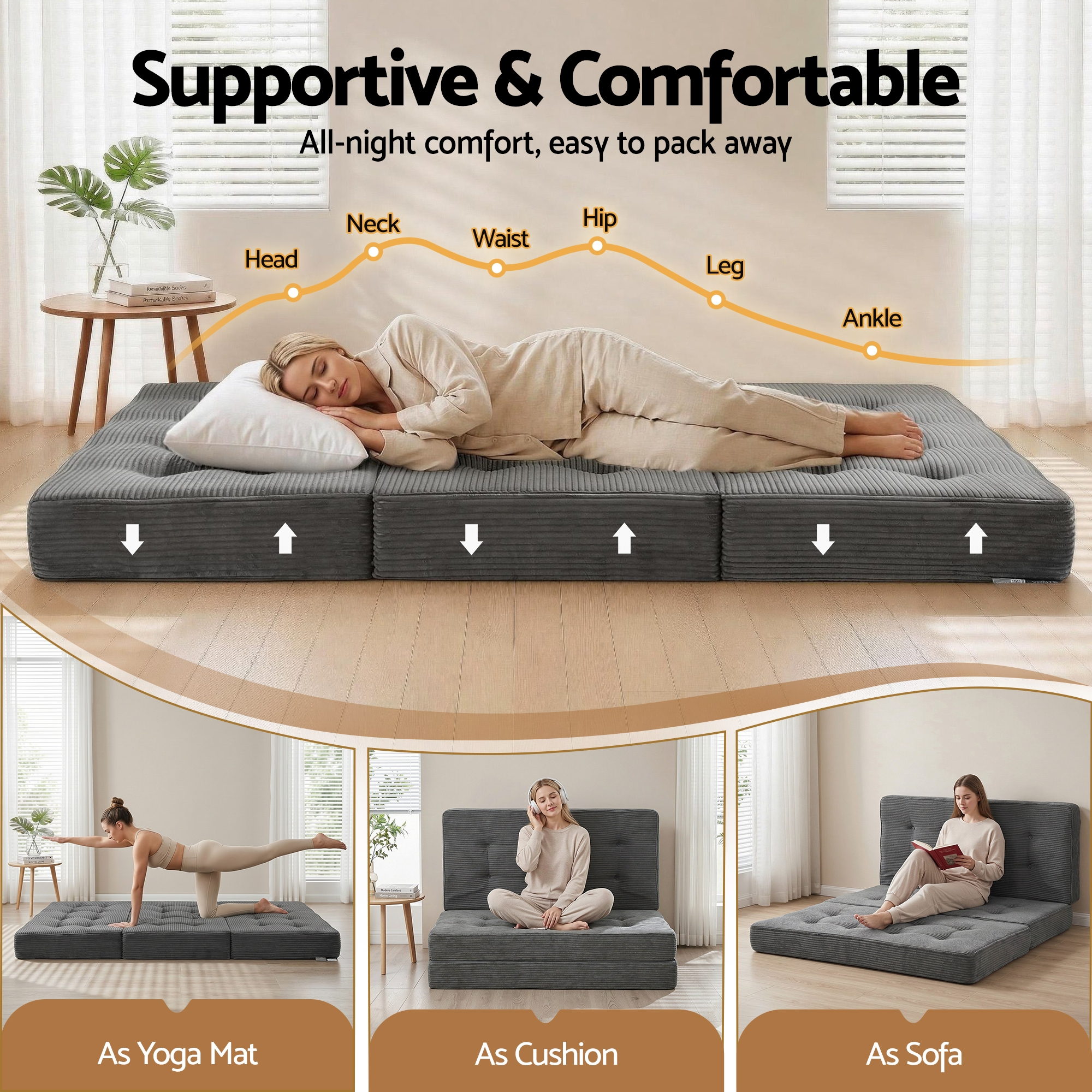 Giselle Double Folding Mattress 15cm Foldable Foam Portable Guest Sofa Bed Camping Mat - Image 5