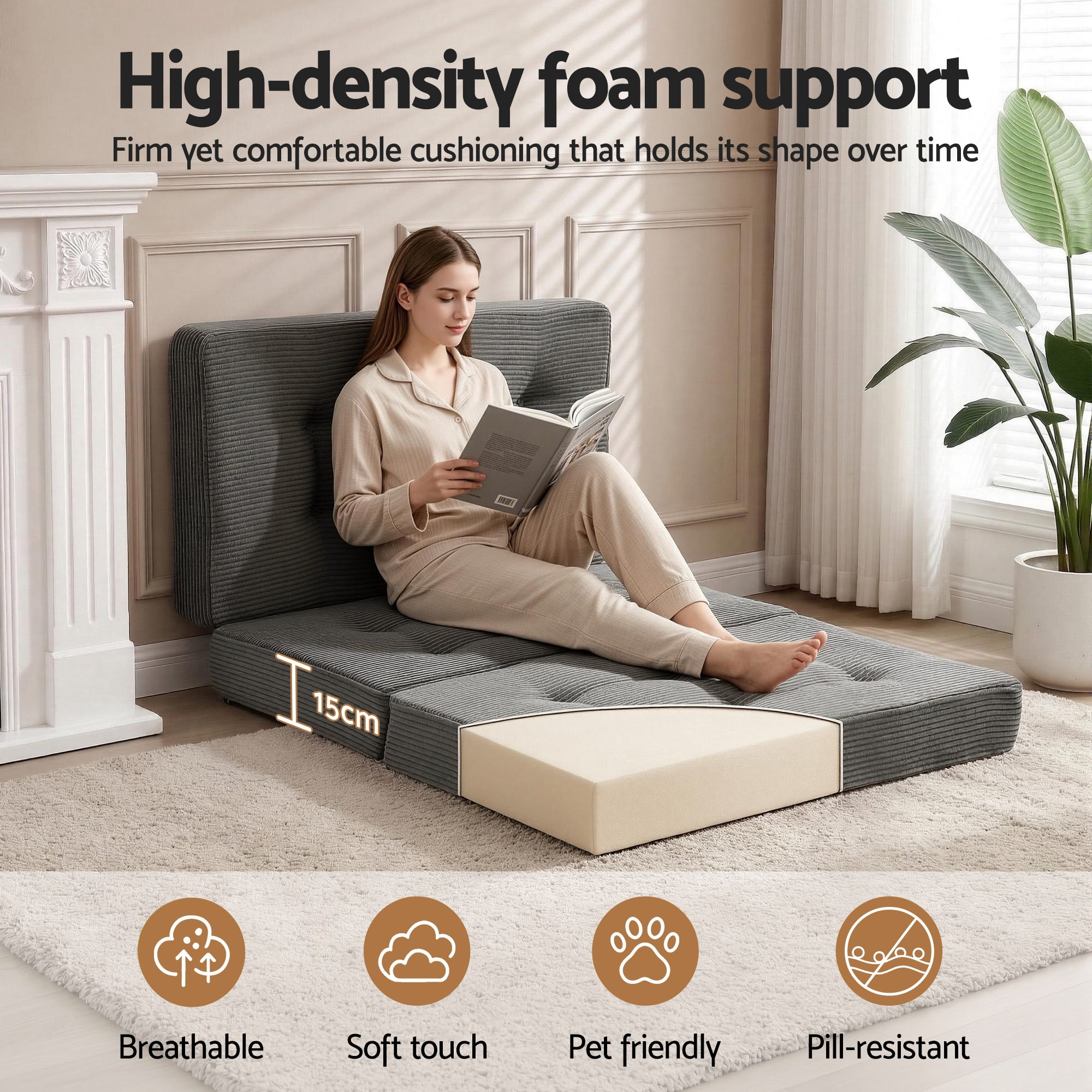 Giselle Single Folding Mattress 15cm Foldable Foam Portable Guest Sofa Bed Camping Mat - Image 6