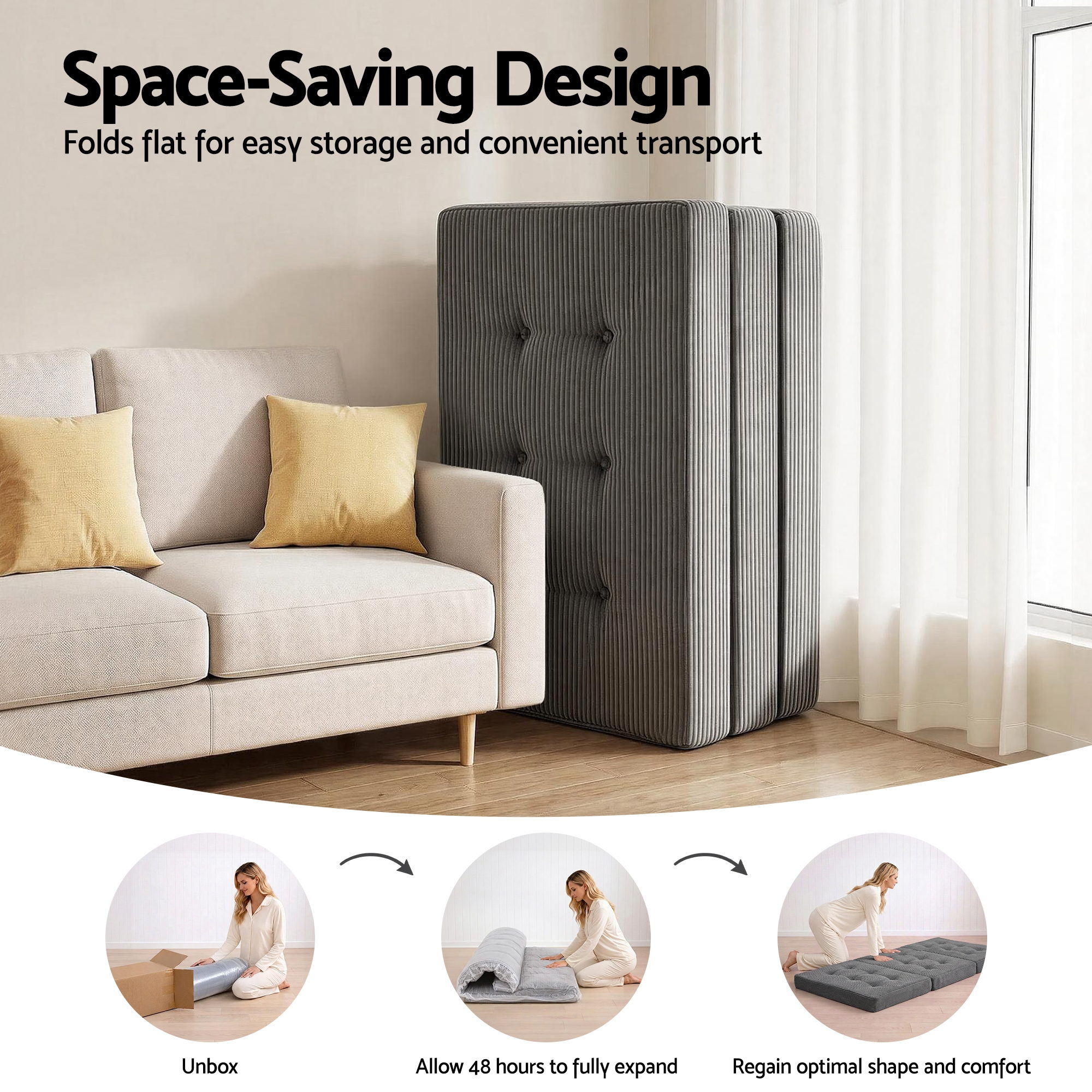 Giselle Single Folding Mattress 15cm Foldable Foam Portable Guest Sofa Bed Camping Mat - Image 8