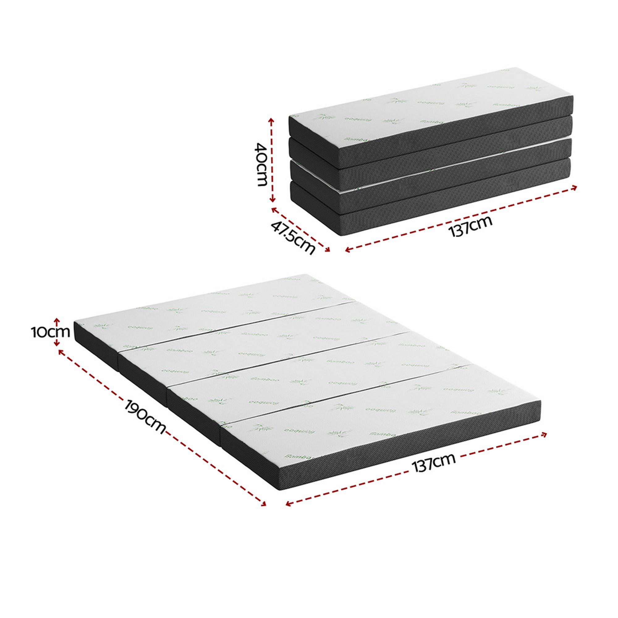 Giselle Foldable Mattress Folding Foam Mattresses Bamboo Double - Image 3