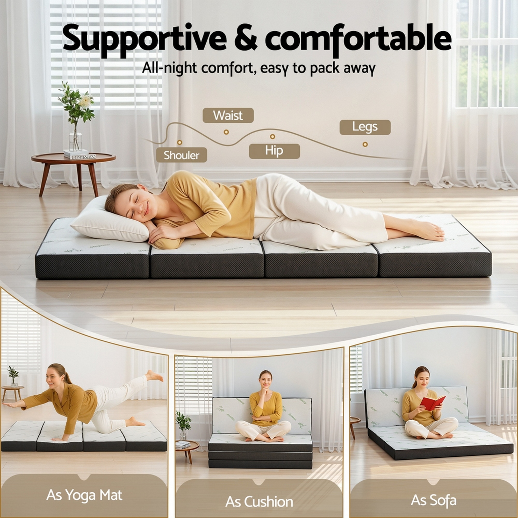 Giselle Foldable Mattress Folding Foam Mattresses Bamboo Double - Image 5