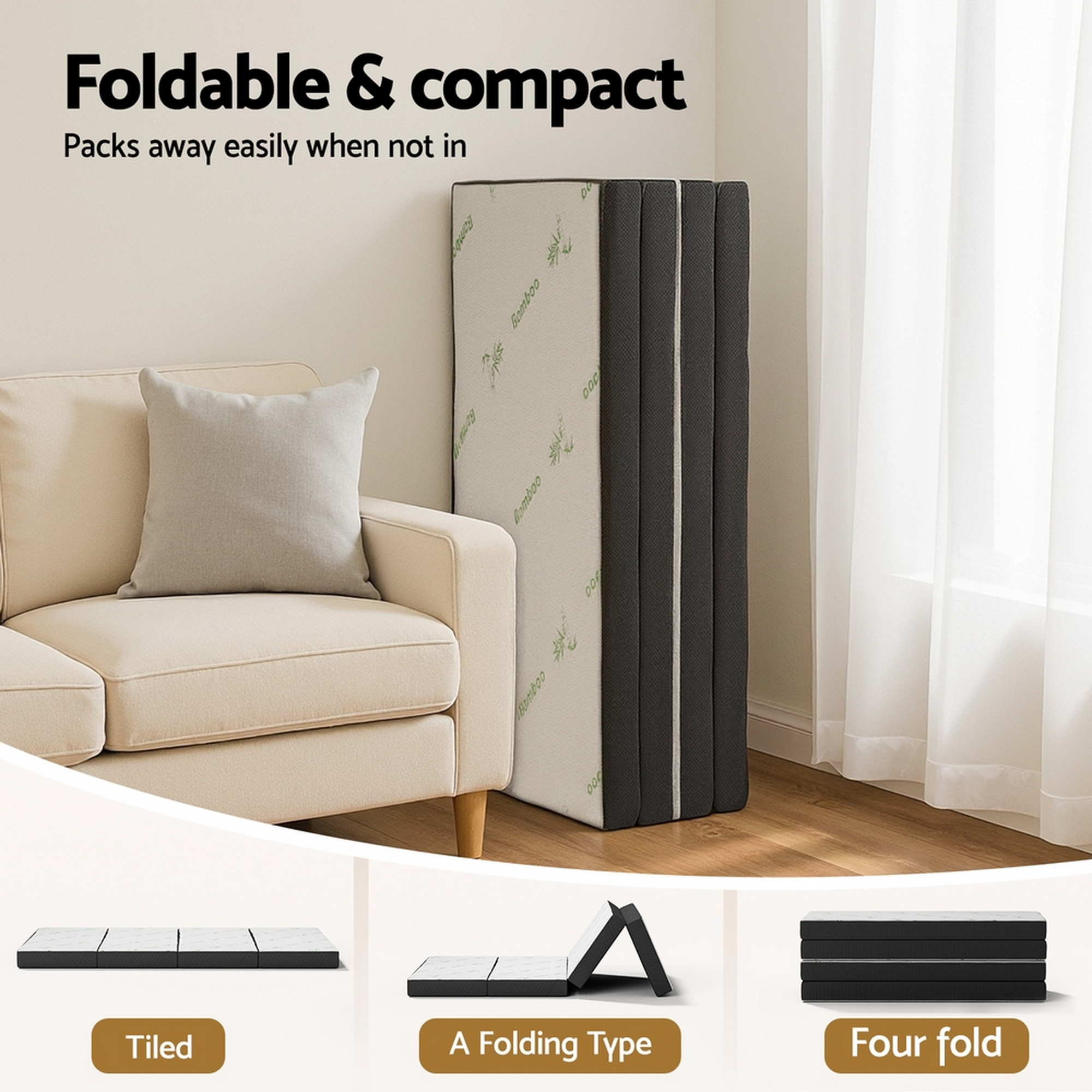Giselle Foldable Mattress Folding Foam Mattresses Bamboo Double - Image 8