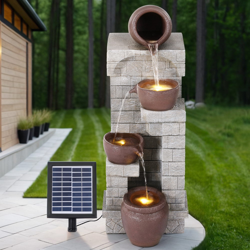 Gardeon Solar Fountain Water Feature  Pot Outdoor Indoor 4-Tier Cascading Brown - Image 1