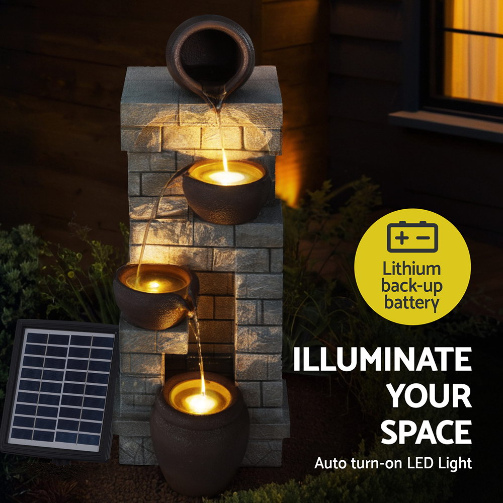 Gardeon Solar Fountain Water Feature  Pot Outdoor Indoor 4-Tier Cascading Brown - Image 5