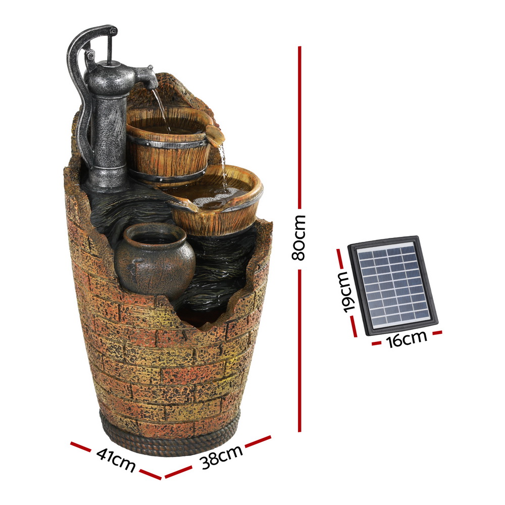 Gardeon Solar Fountain Water Feature Outdoor Cascading Hand Pump Design 80CM - Image 2