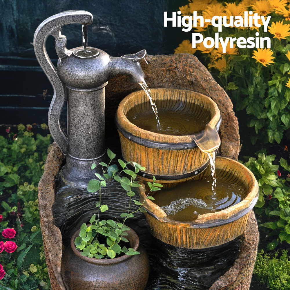 Gardeon Solar Fountain Water Feature Outdoor Cascading Hand Pump Design 80CM - Image 6