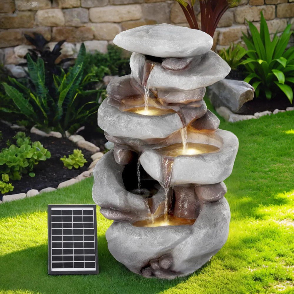 Gardeon Solar Fountain Water Feature Outdoor Indoor 4-Tier Brown - Image 1