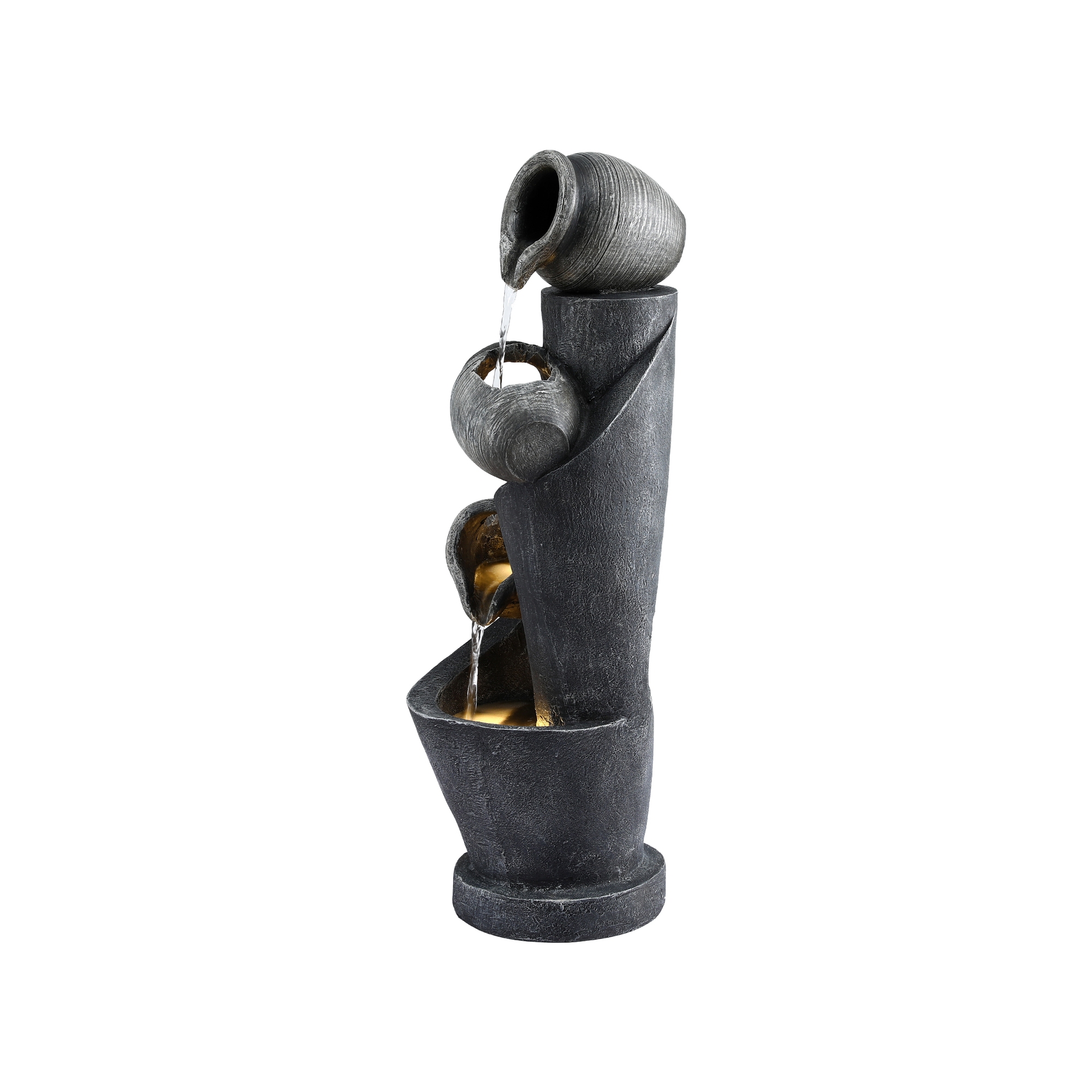 Gardeon Solar Fountain Water Feature Cascading Fountain 3-Tier Pot LED Lights 80CM Grey - Image 3
