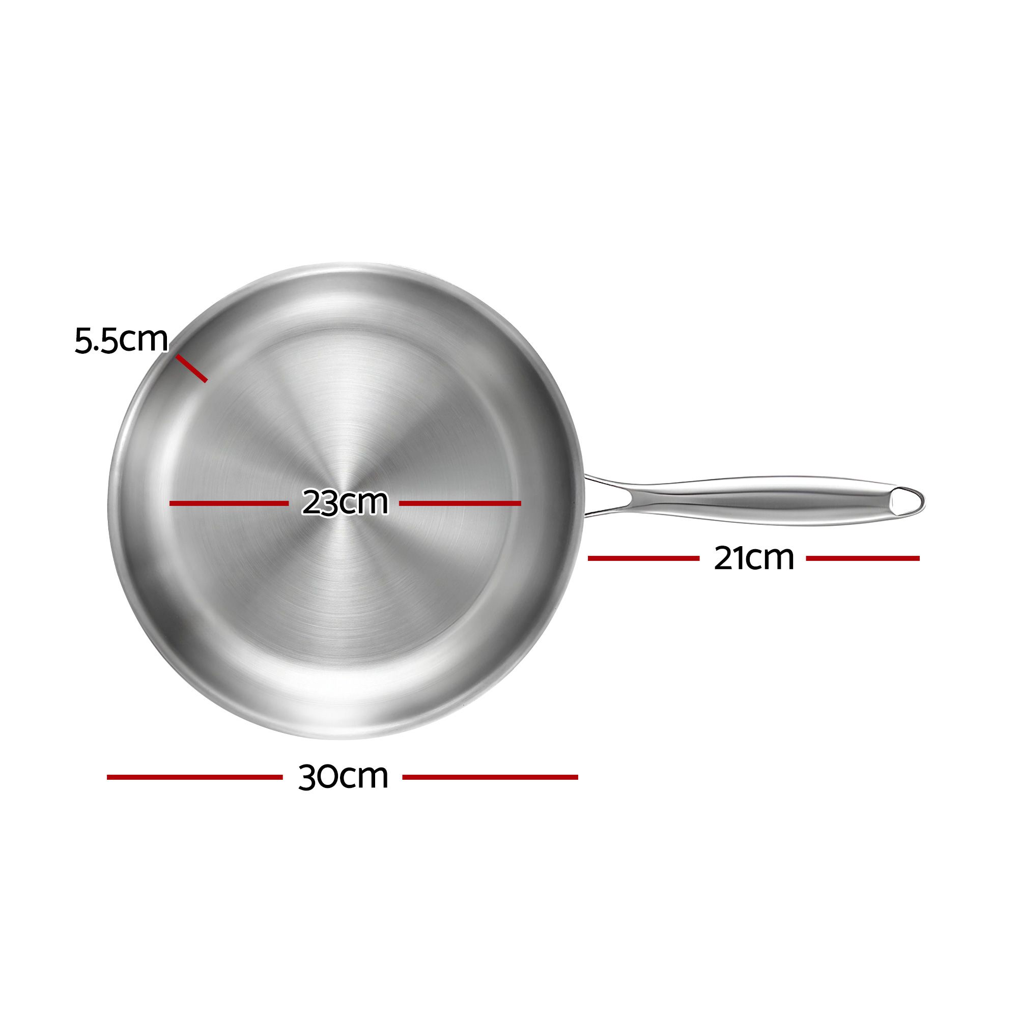 5-Star Chef 30cm Stainless Steel Frying Pan Uncoated Frypan with Tri-Ply Body Silver - Image 2