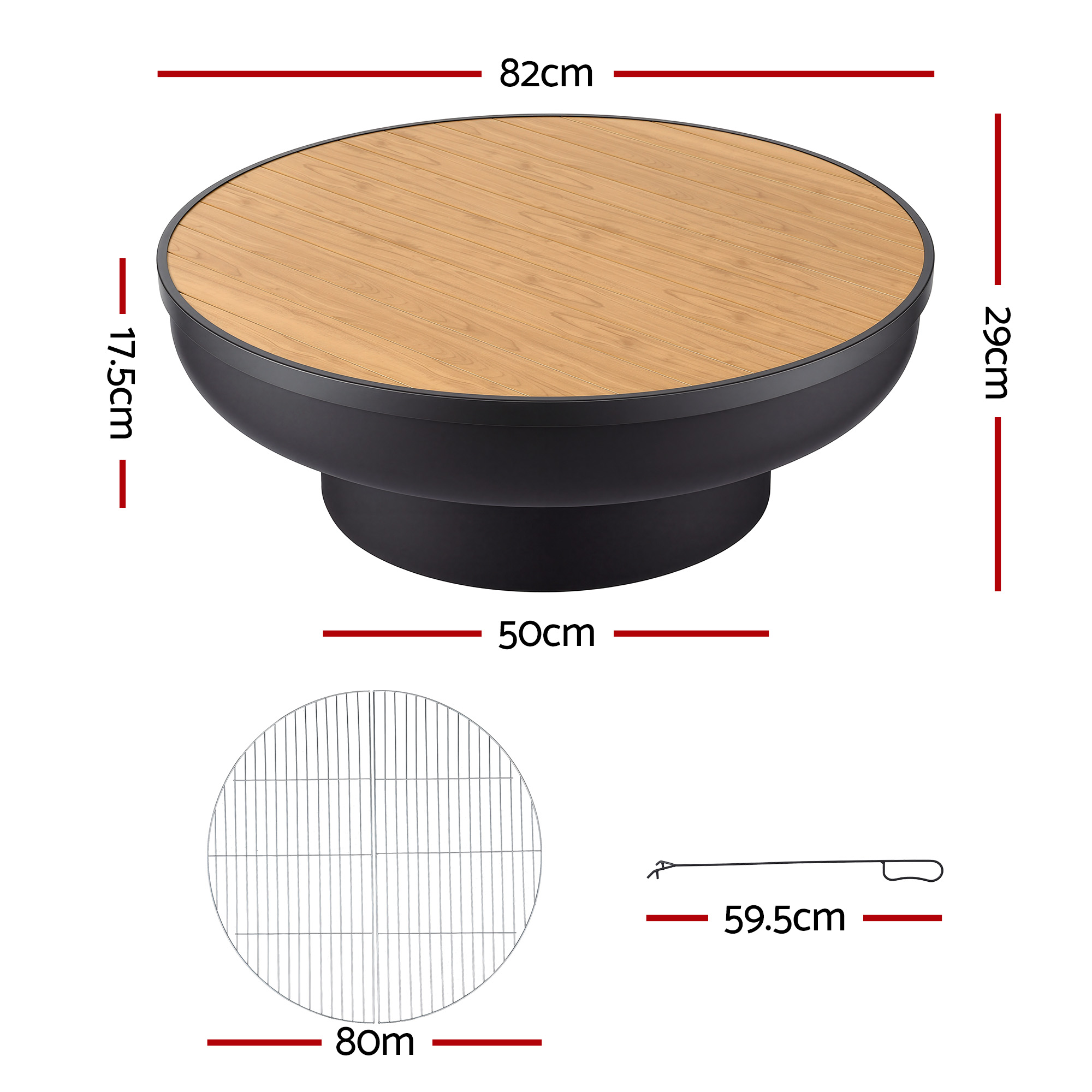 Grillz Fire Pit Table with Lid Deep Fire Bowl Wood Burning BBQ Grill for Backyard Camping Patio Picnic - Image 2